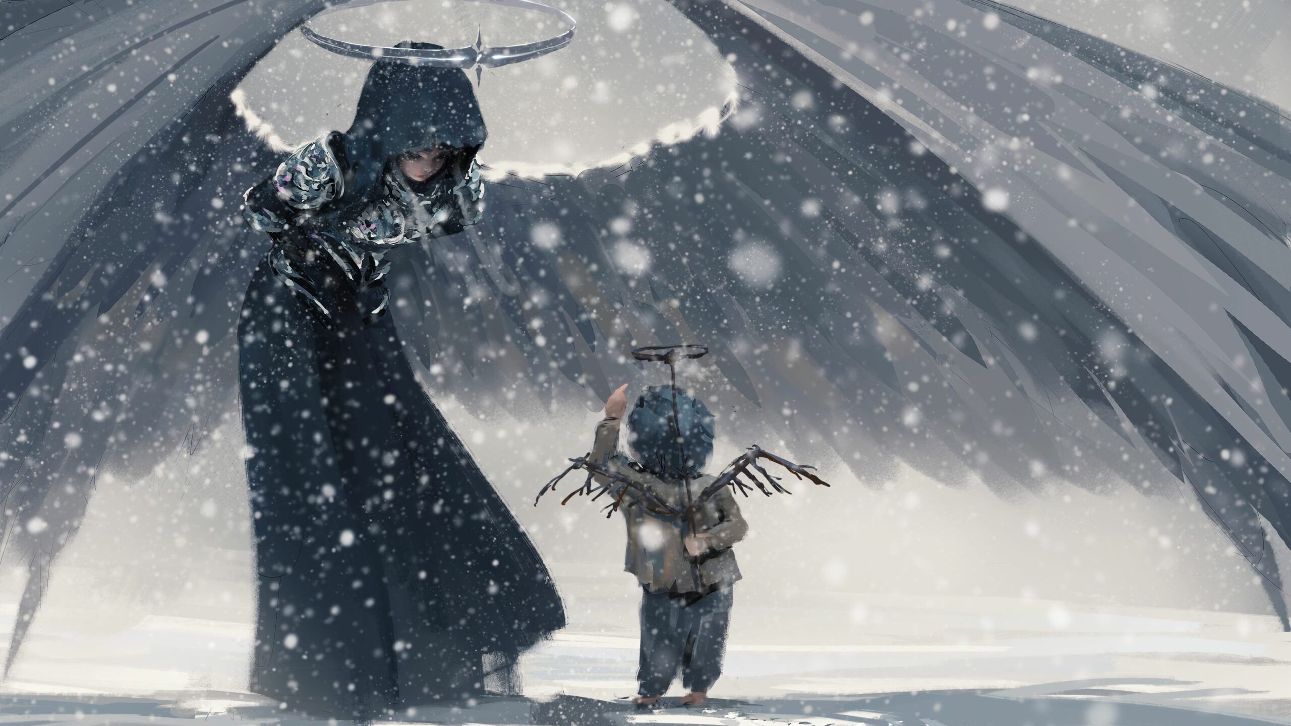 大雪纷飞 天使 小朋友 翅膀