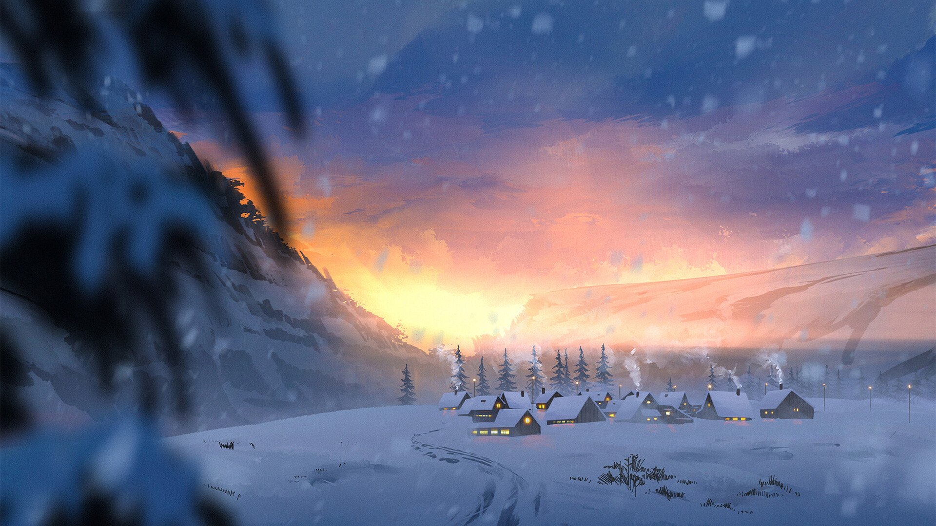 大雪纷飞 雪原 小镇 童话世界