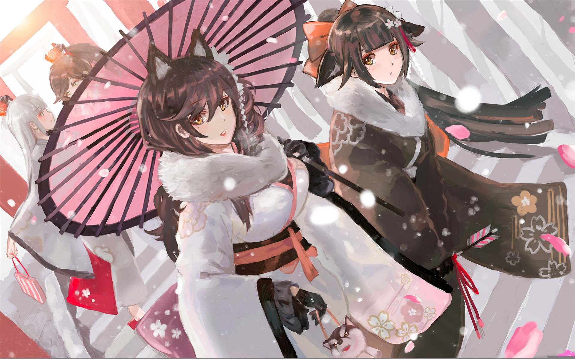 二次元 卡通人物 猫耳朵 下雪