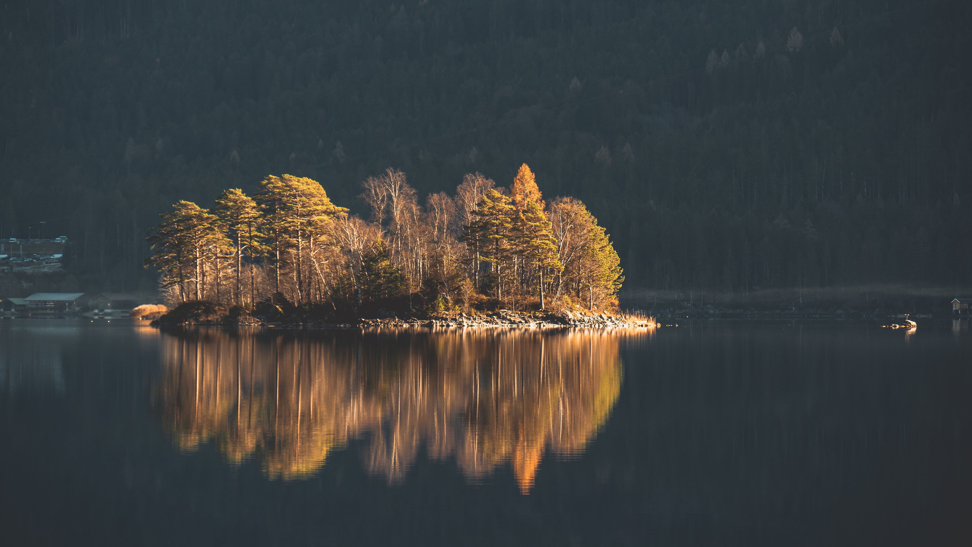 秋意正浓 湖心岛 倒影 金黄