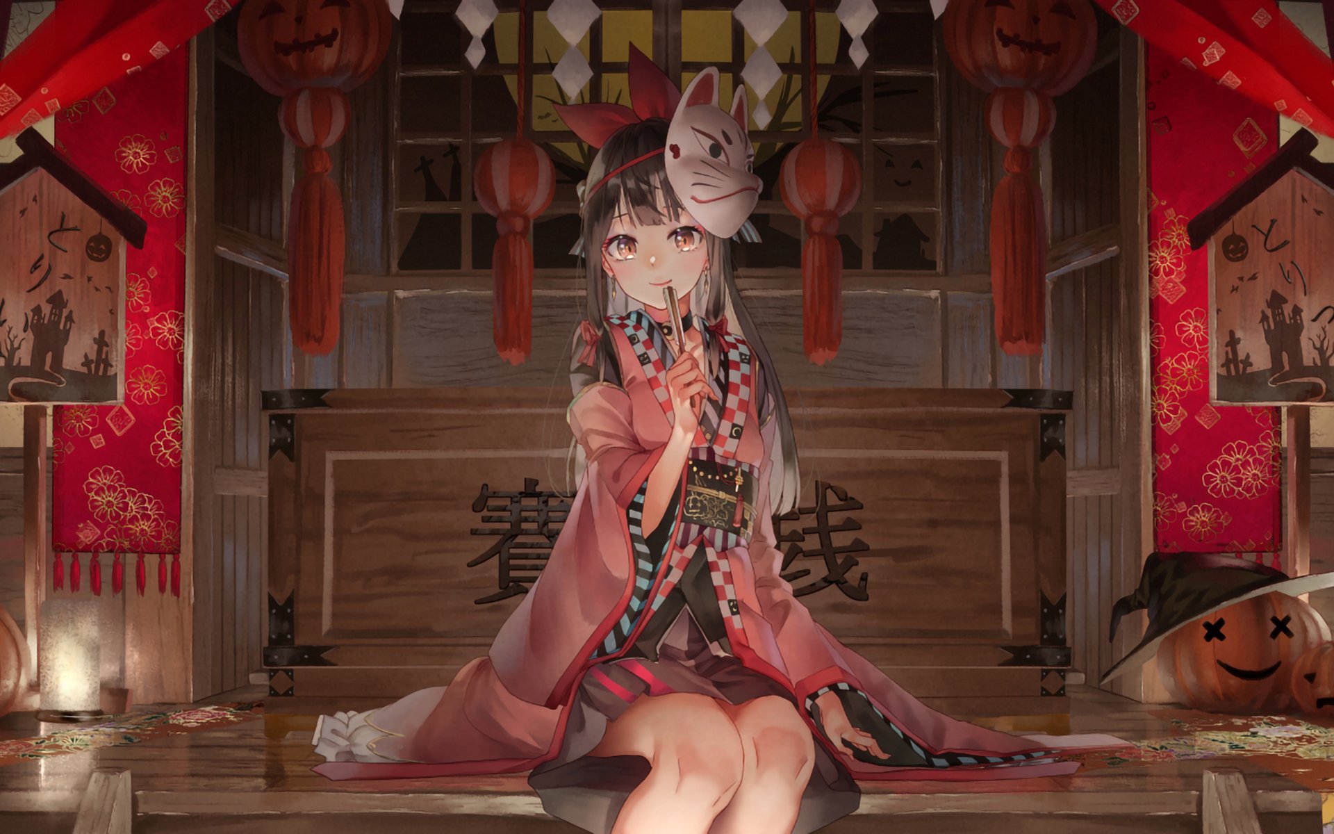 卡通人物 面具 神社