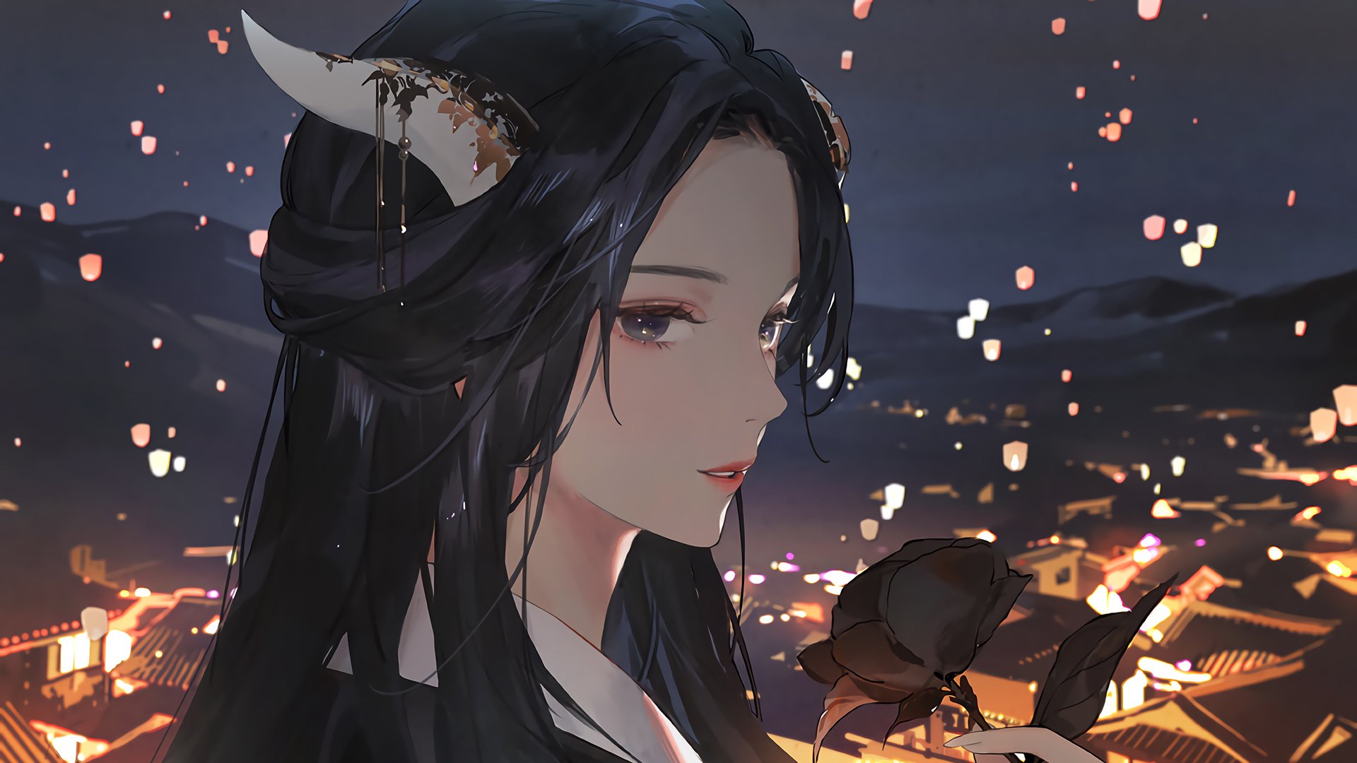 二次元动漫 灯笼节 兽角