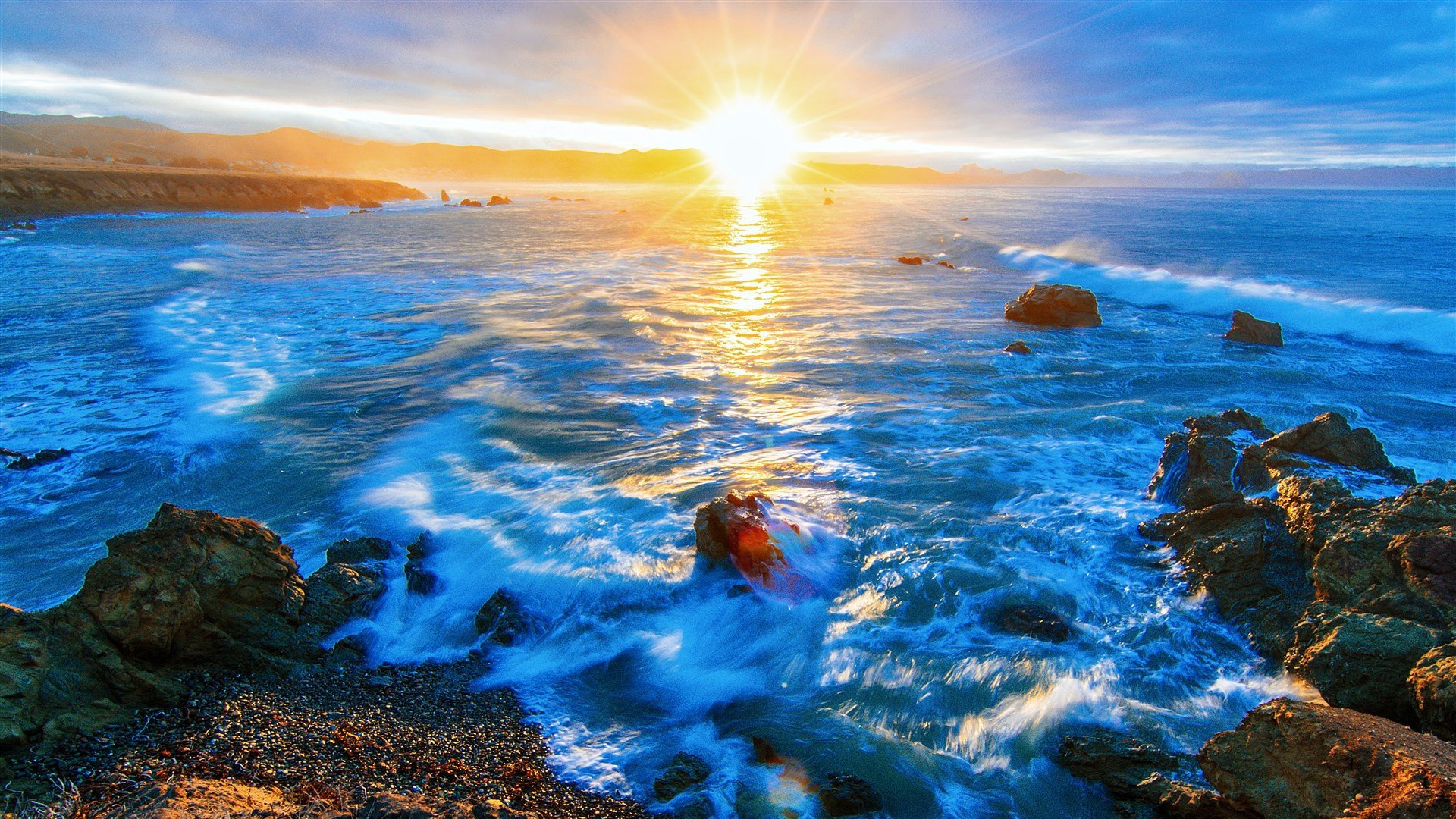 自然风光 日出 大海 海浪