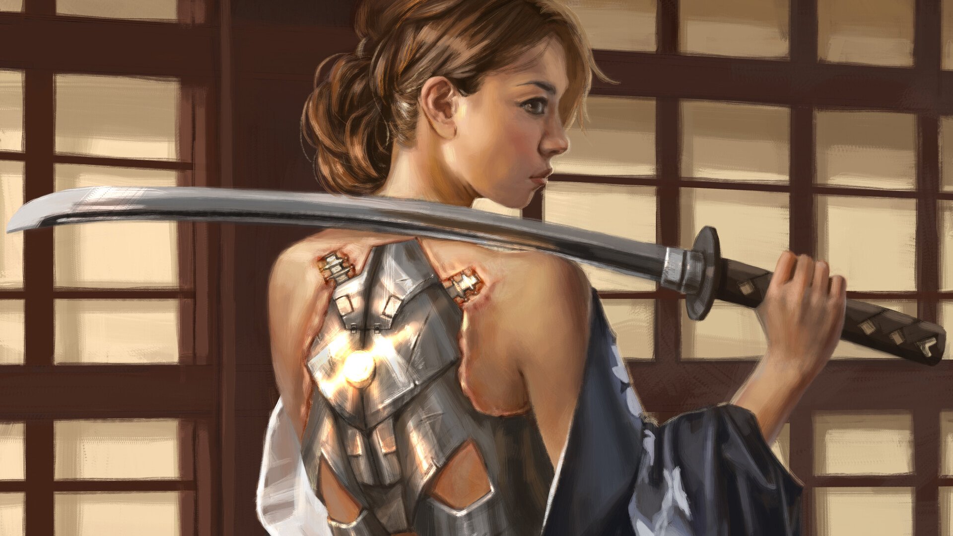 刀 金发 铠甲 金属 女武士