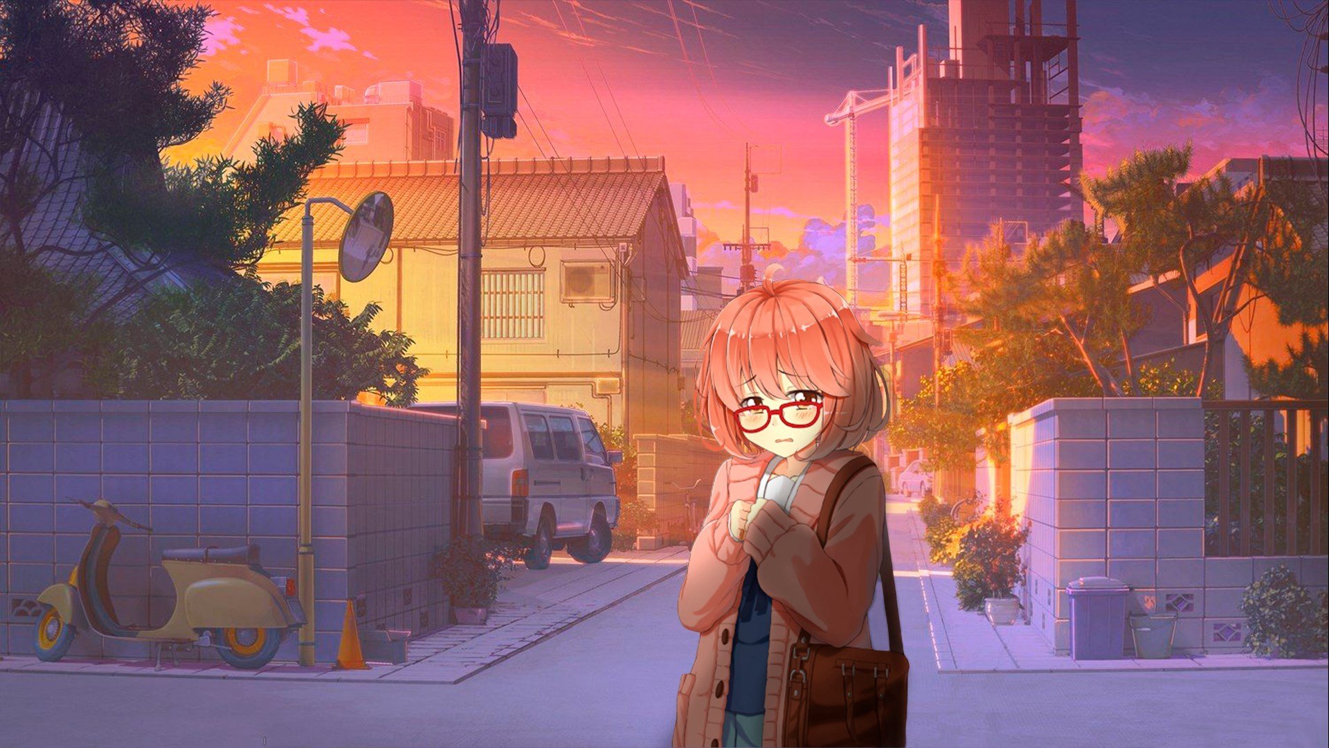 卡通人物 黄昏 眼镜 机车 街道