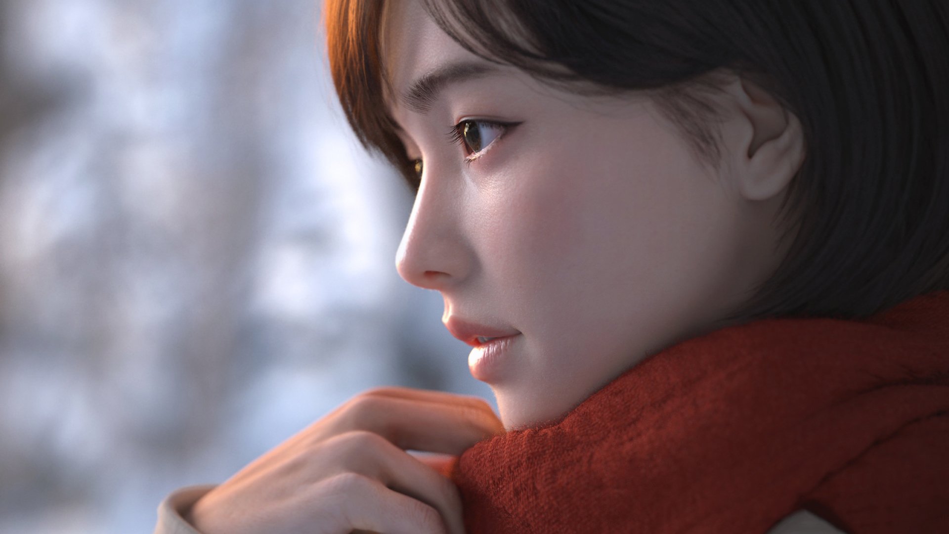 清纯 短发 围巾 3D 女孩