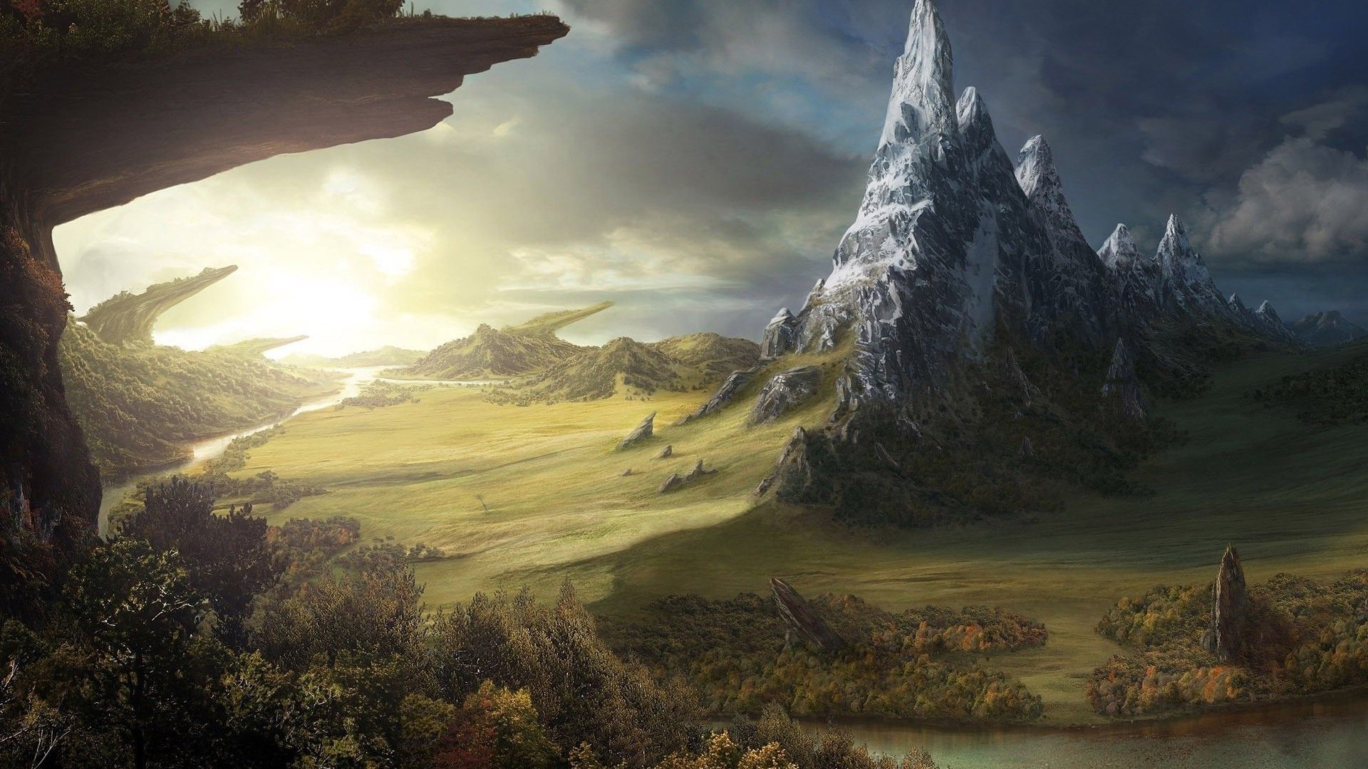 雪山 悬崖 秋天 草原