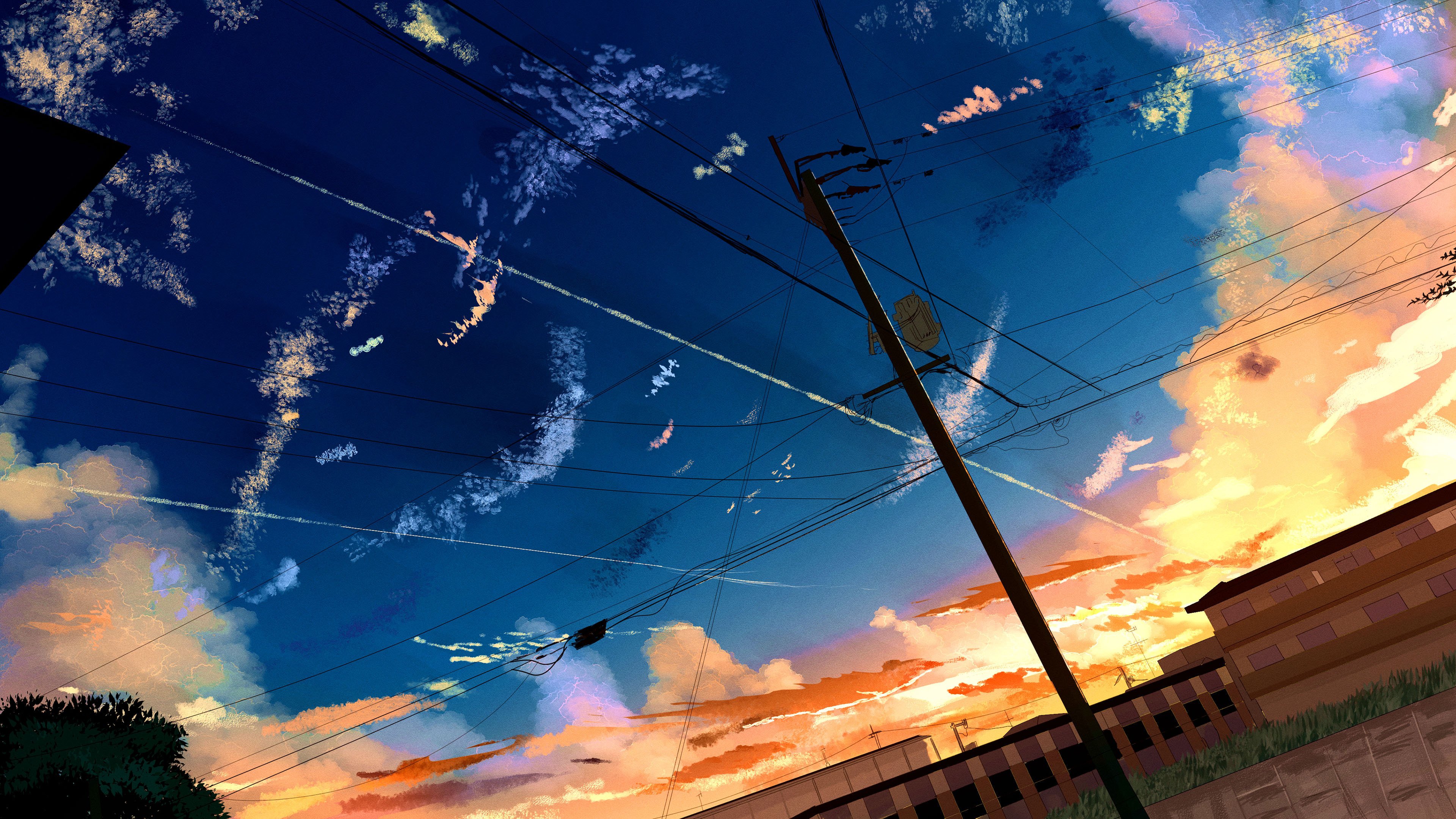 傍晚 晚霞 街道 电线杆