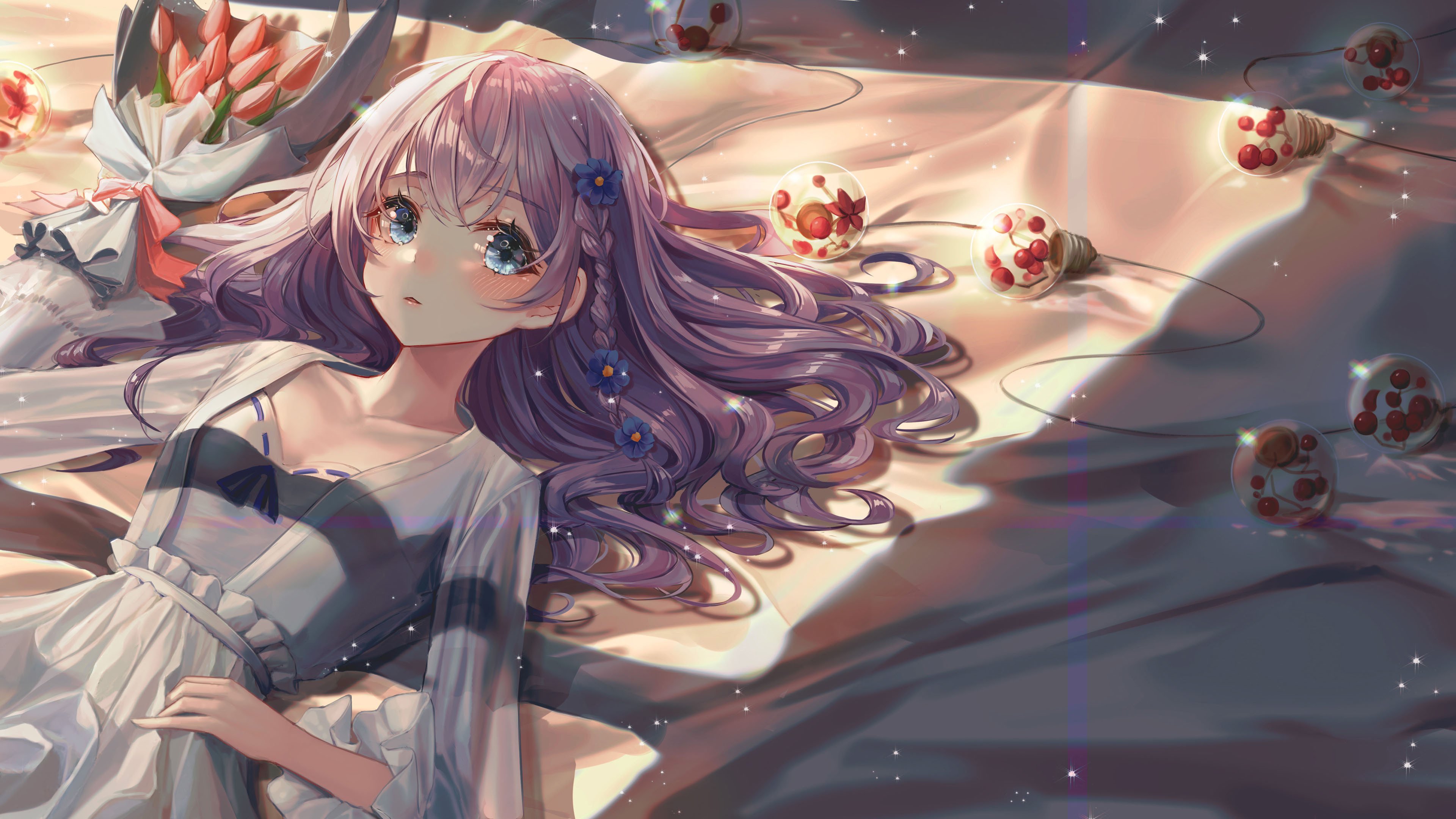 灯泡 大眼女孩 紫发 郁金香