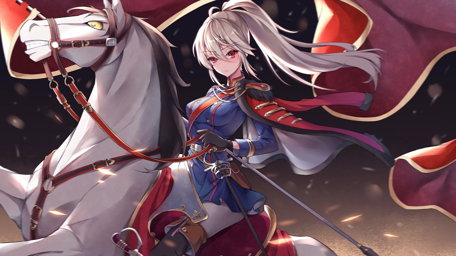 卡通人物 白马 骑士 潇洒 白发 战袍