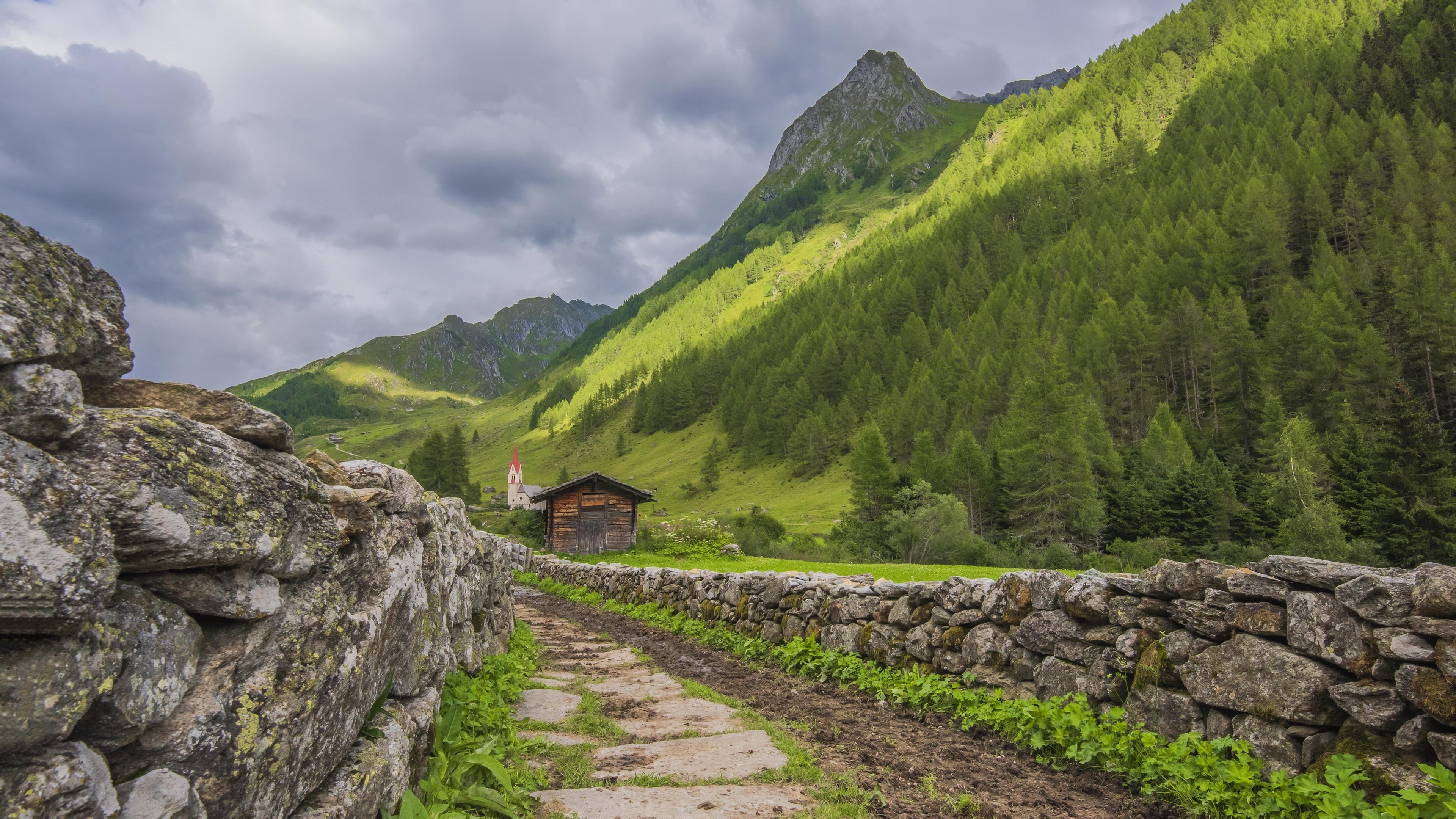 自然风光 高山 树林 小木屋