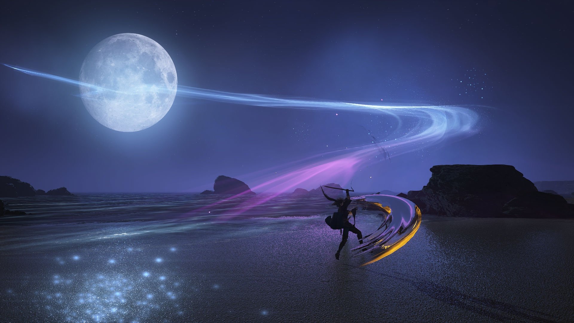 月亮 海滩 剑客