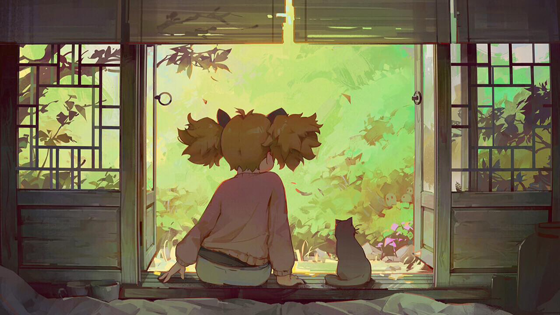 女孩和猫 温馨 深秋 窗户