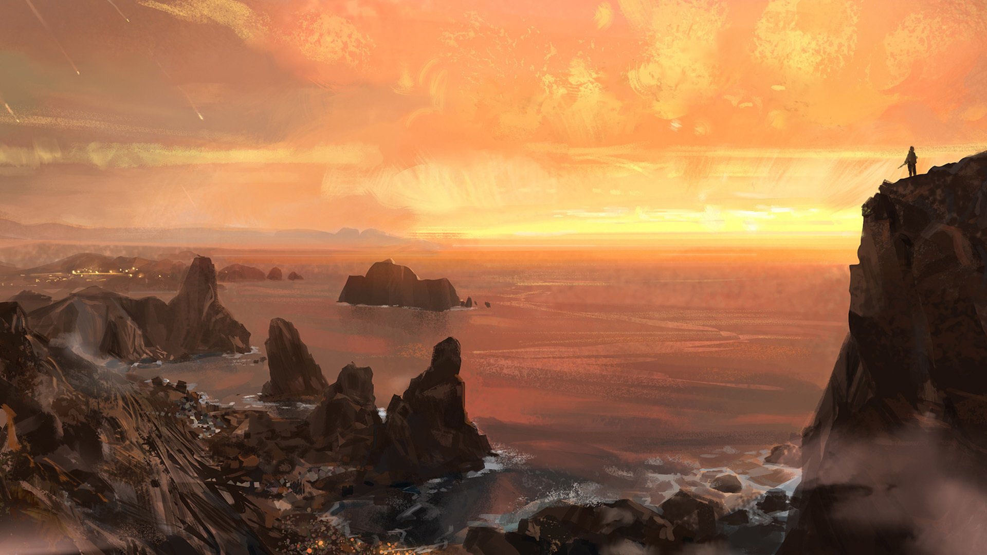 夕阳 日落 海洋 海岸 礁石