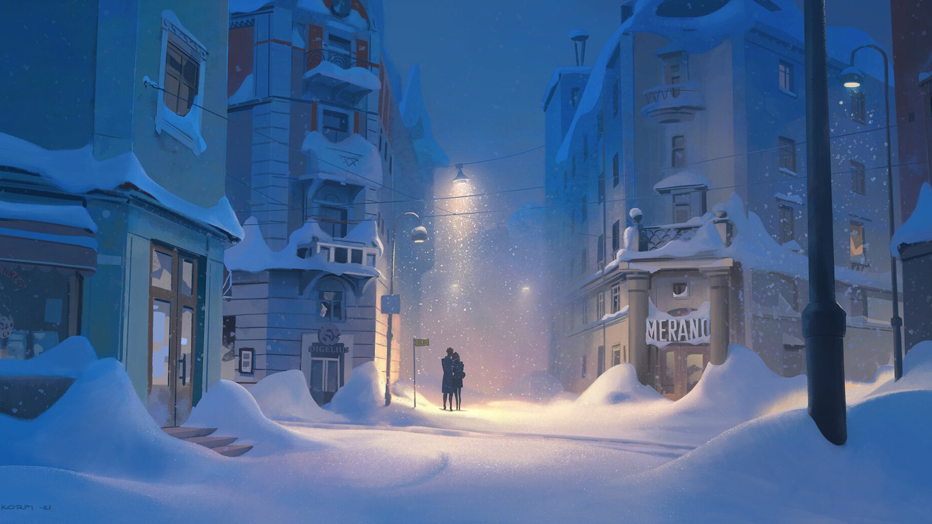 童话 大雪后的夜晚 路灯