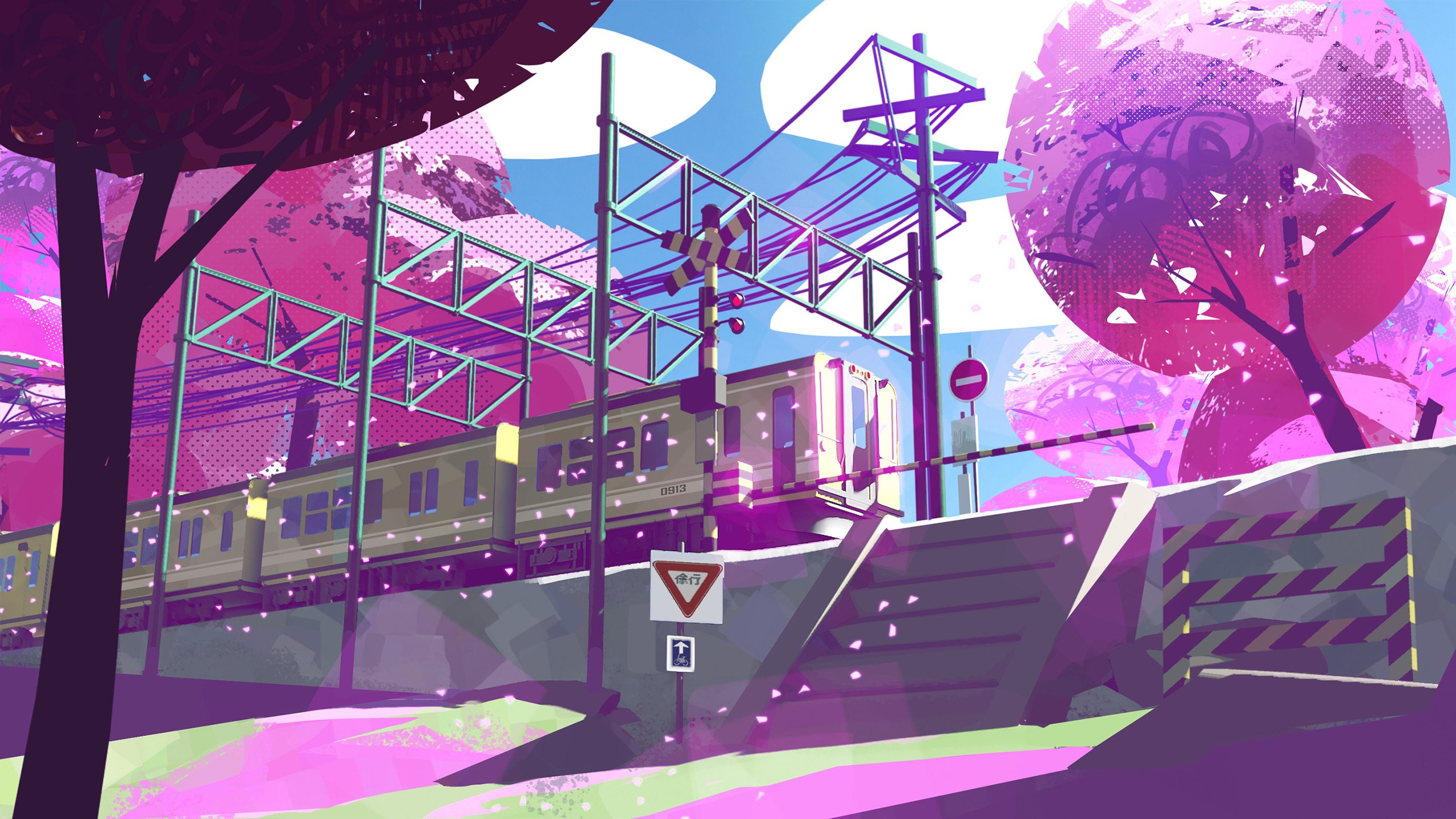 樱花 电车 铁轨