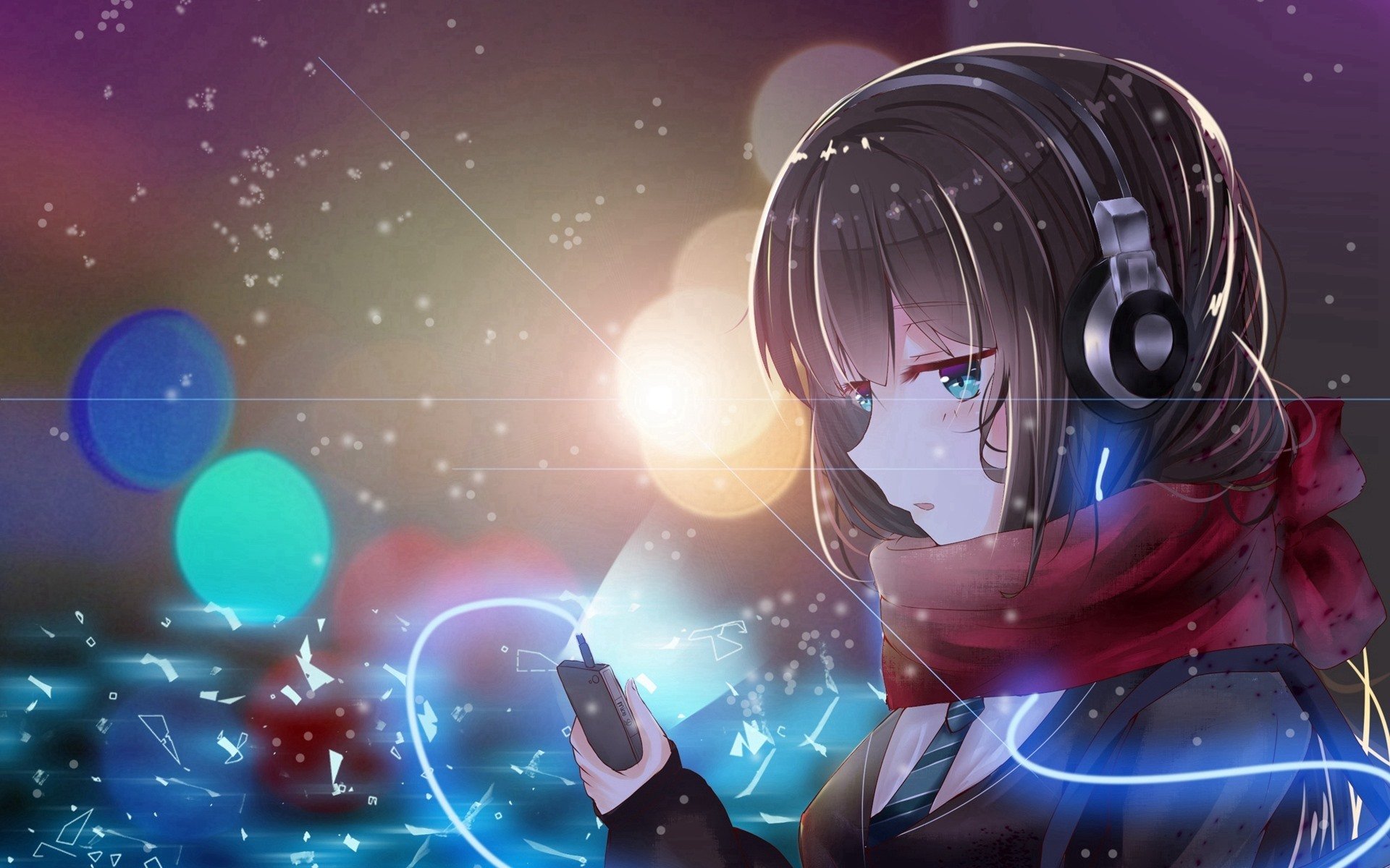 卡通人物 耳机 围巾 灯光 下雪 音乐