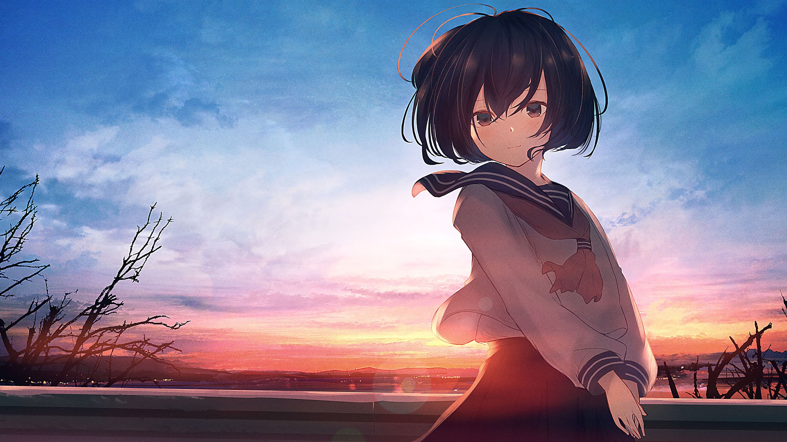 卡通人物 制服 学妹 晚霞