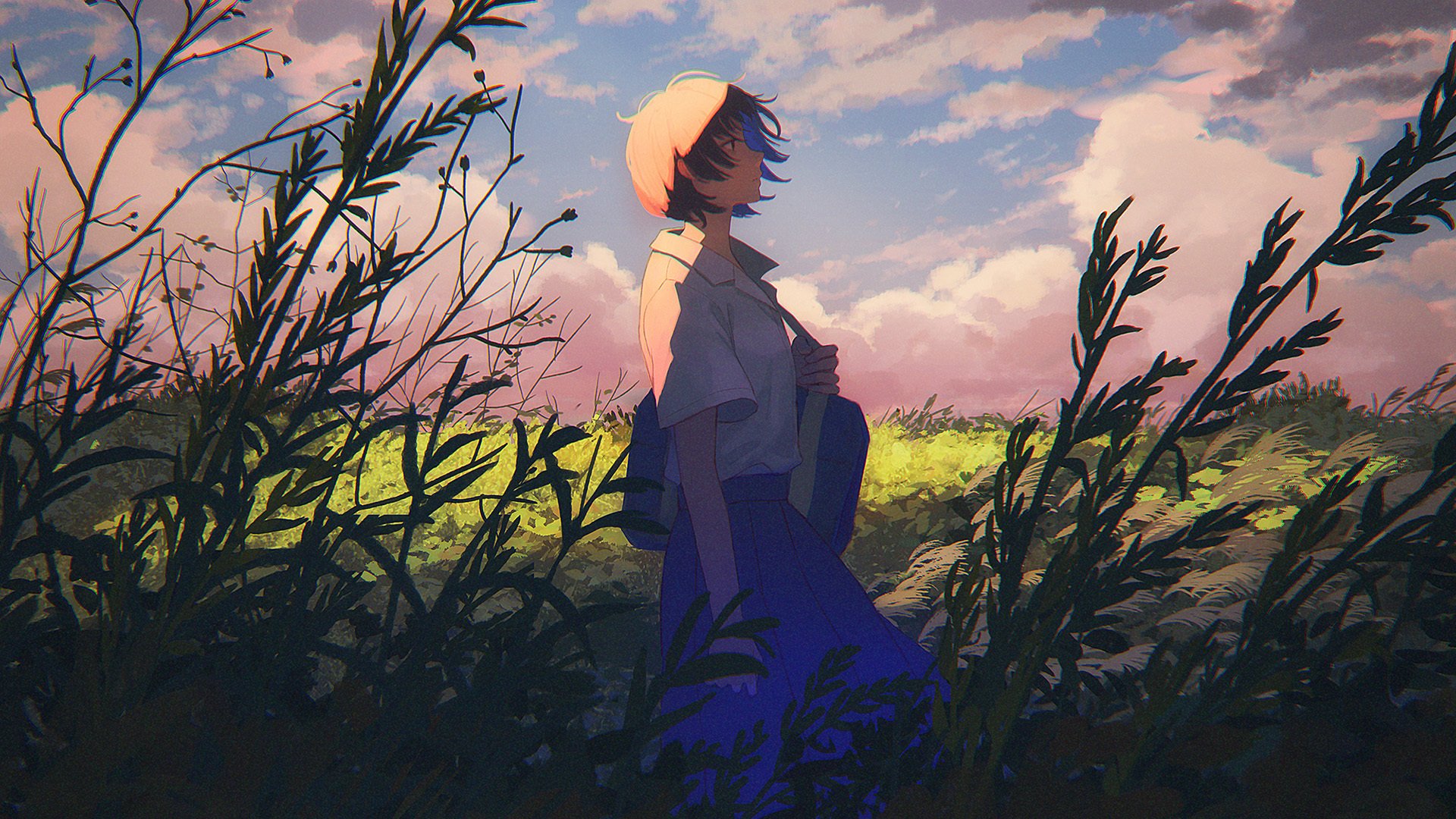 秋风瑟瑟 短发女孩 郊外