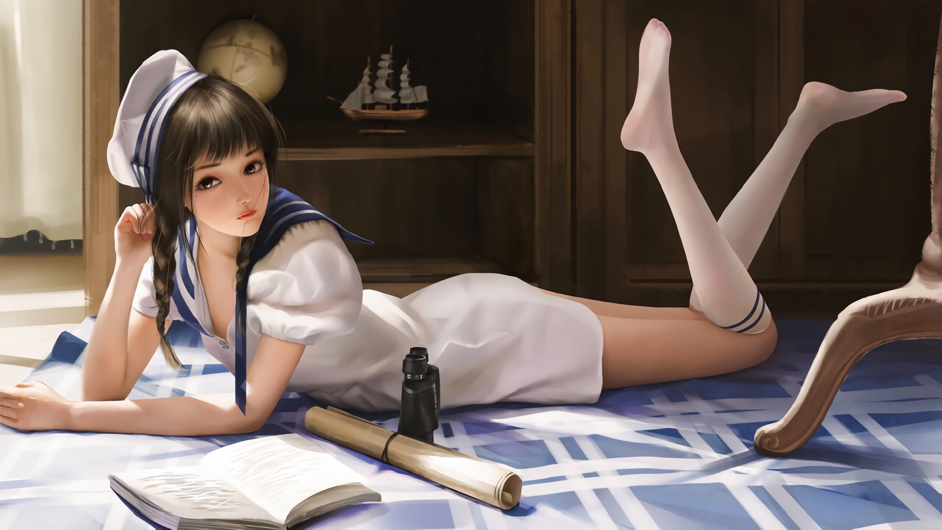 动漫 海军服连衣裙子 动漫美女 美腿 白色裤袜