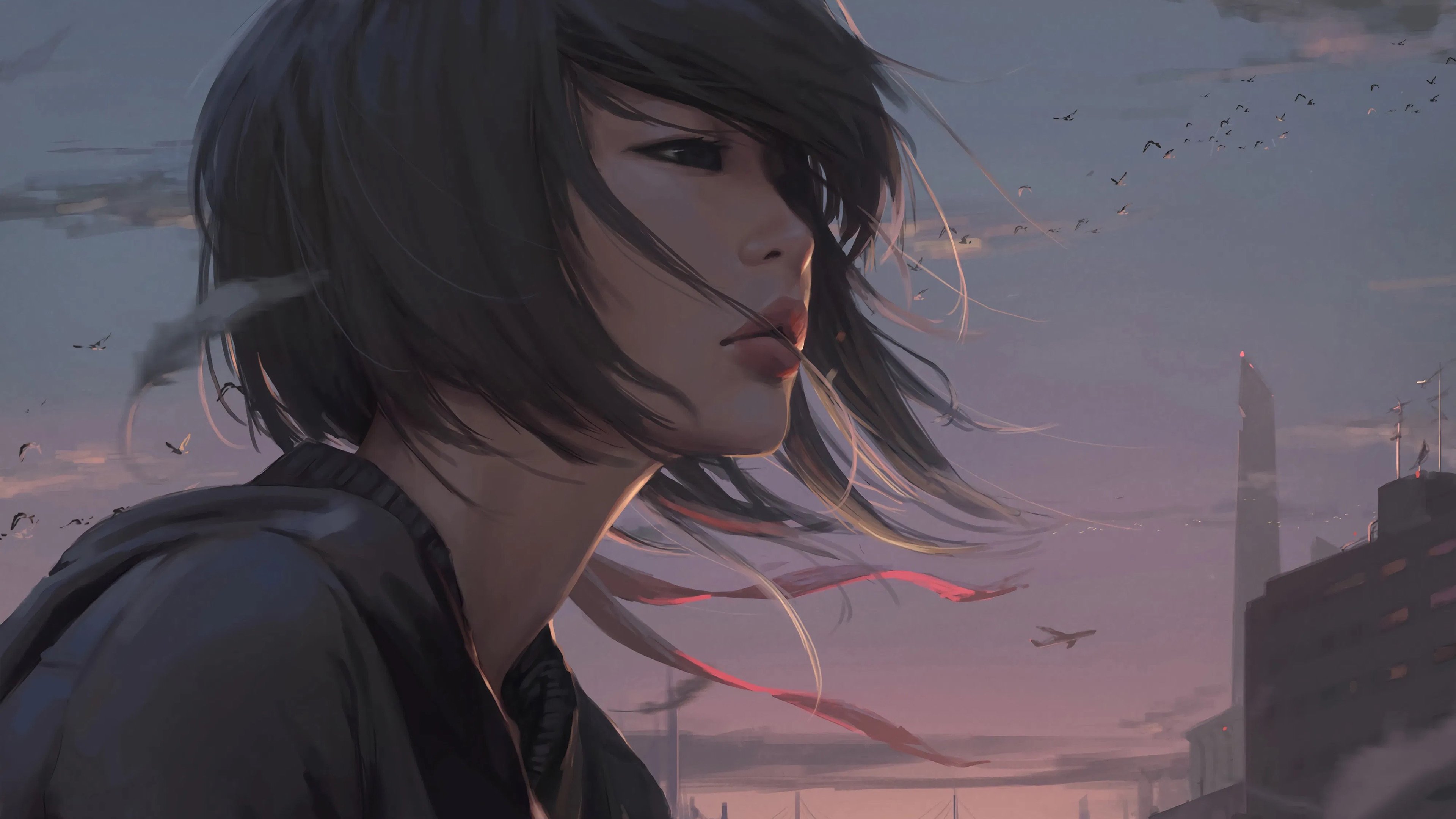 晚霞 晚风 短发 城市