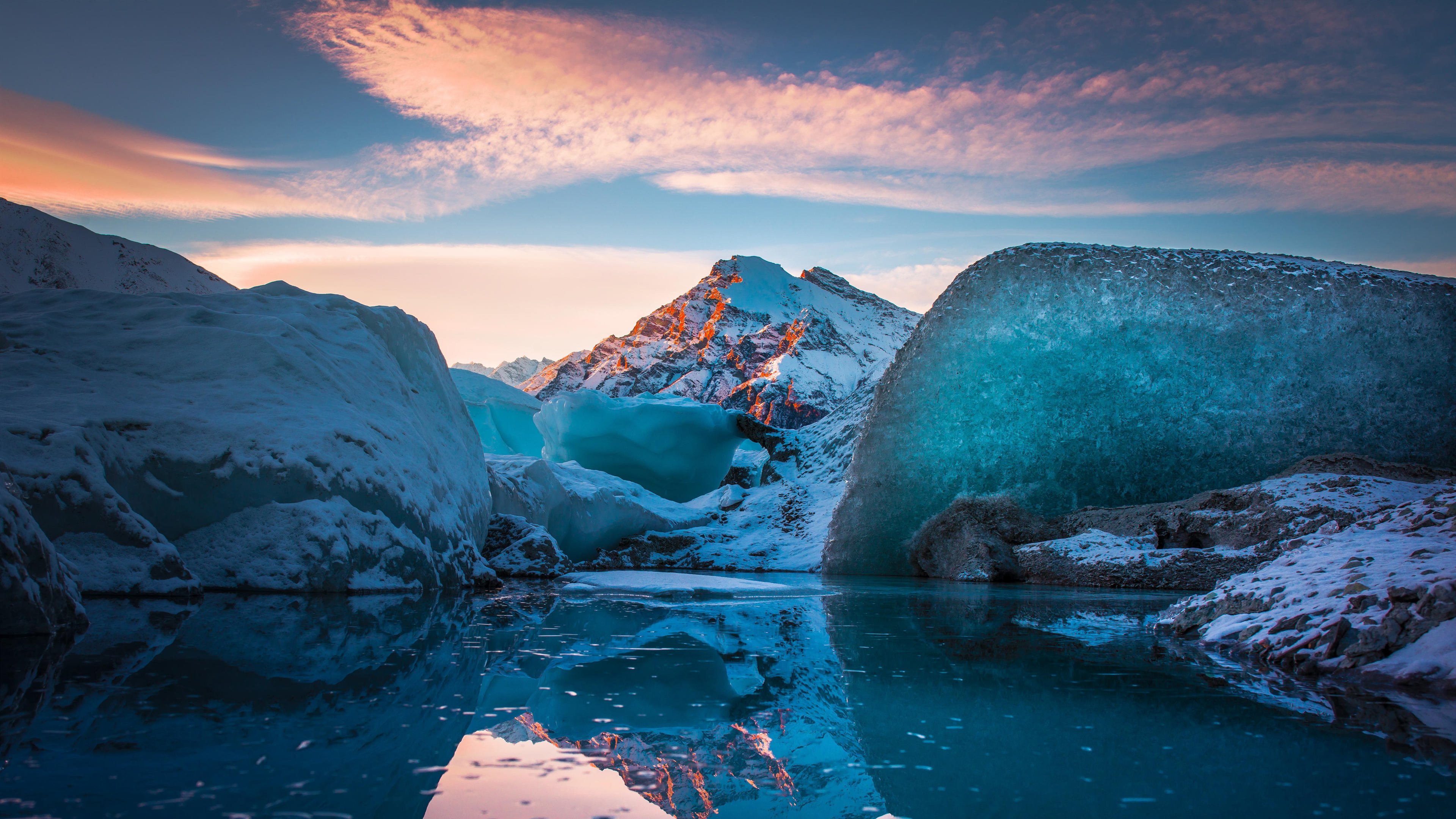 冰天雪地 冰川 晚霞 南极 北极
