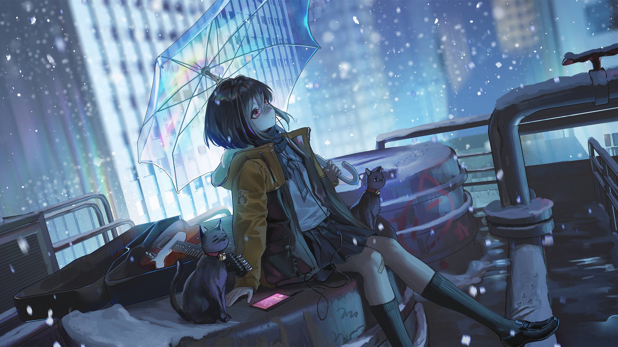 雪天 伞 冬天 城市 浪漫