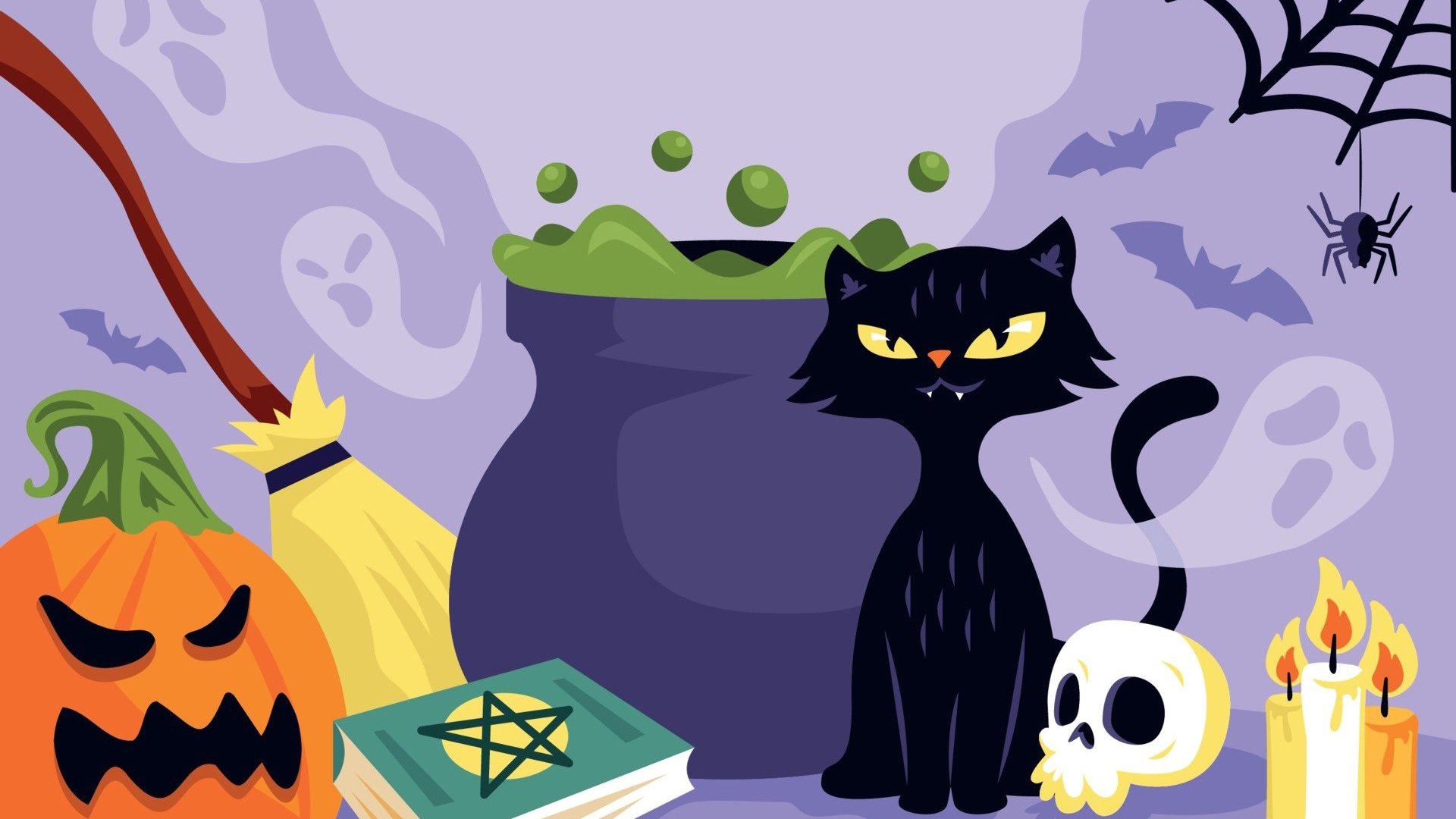 万圣节 扫帚 骷髅 魔法