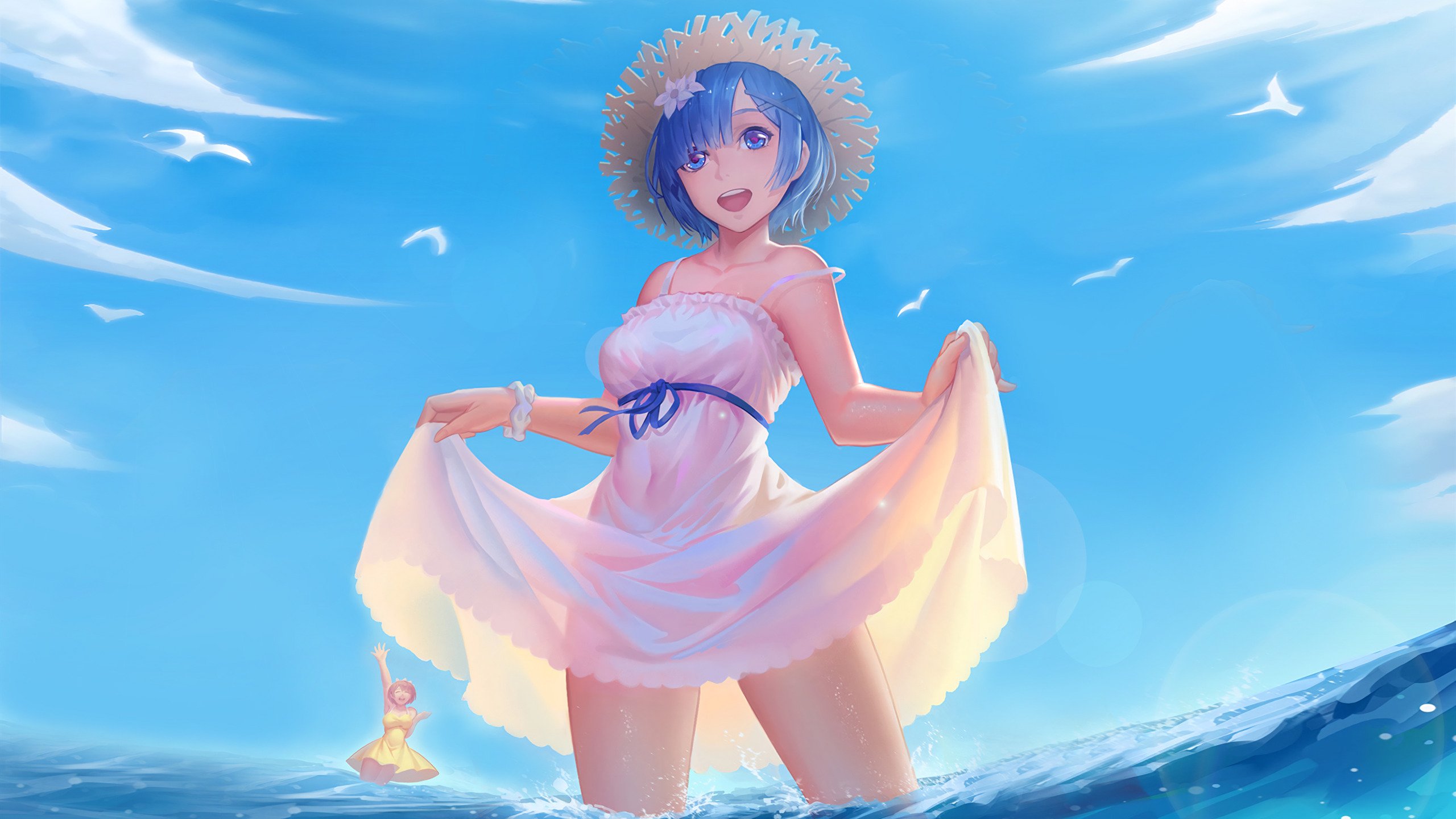 卡通人物 夏天 大海 海鸥