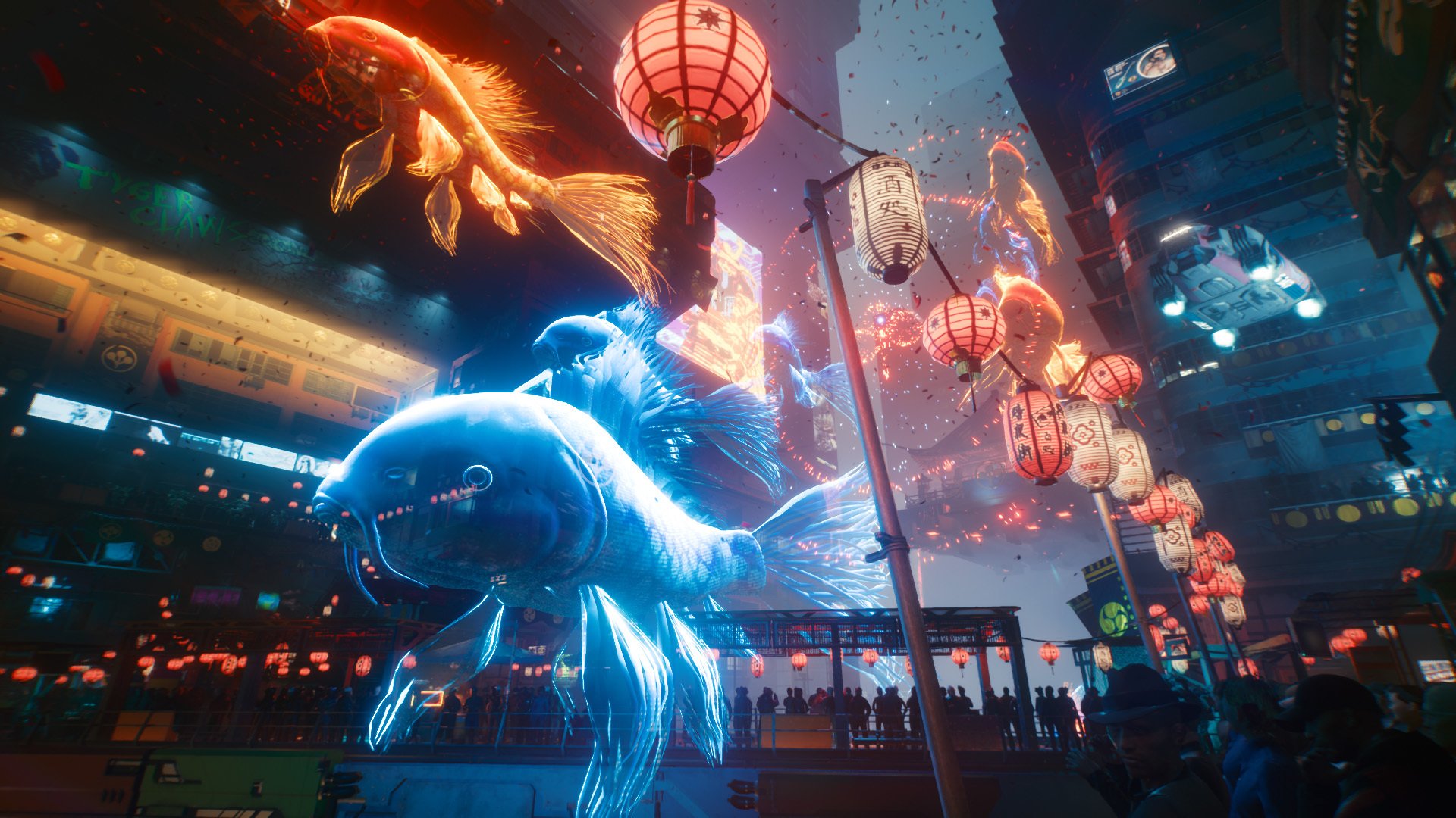 主机游戏 赛博朋克 2077 未来城市 幻影 节日 金鱼