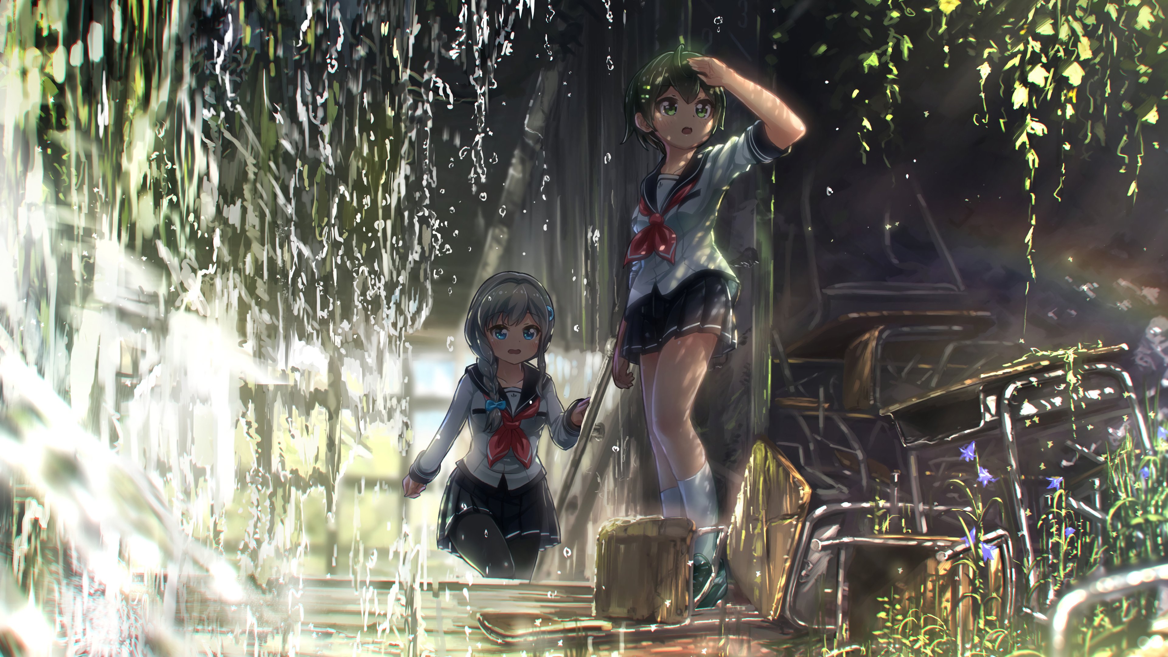 太阳雨 桥洞 躲雨 暴雨