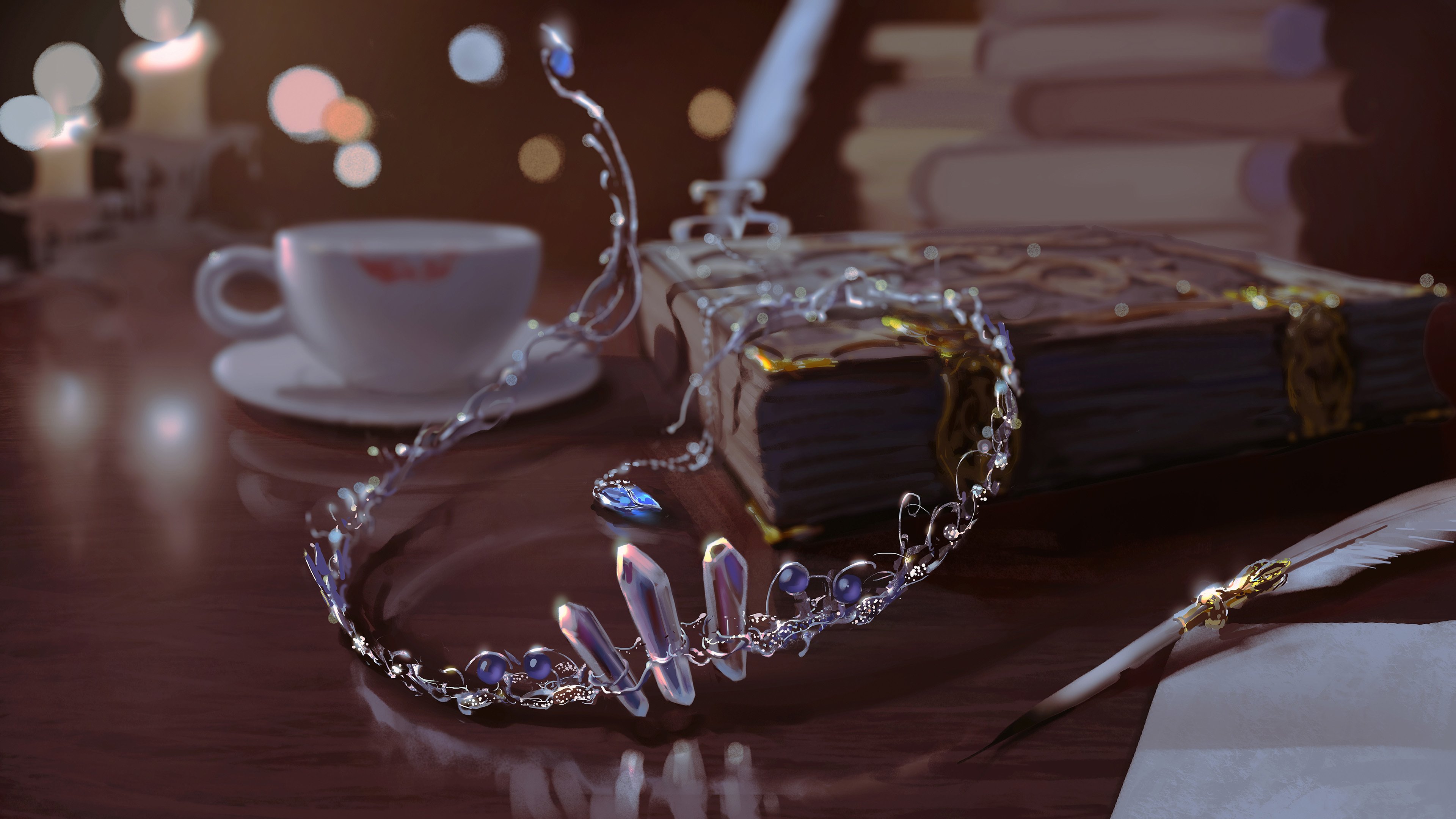 皇冠 宝石 咖啡 鹅毛笔