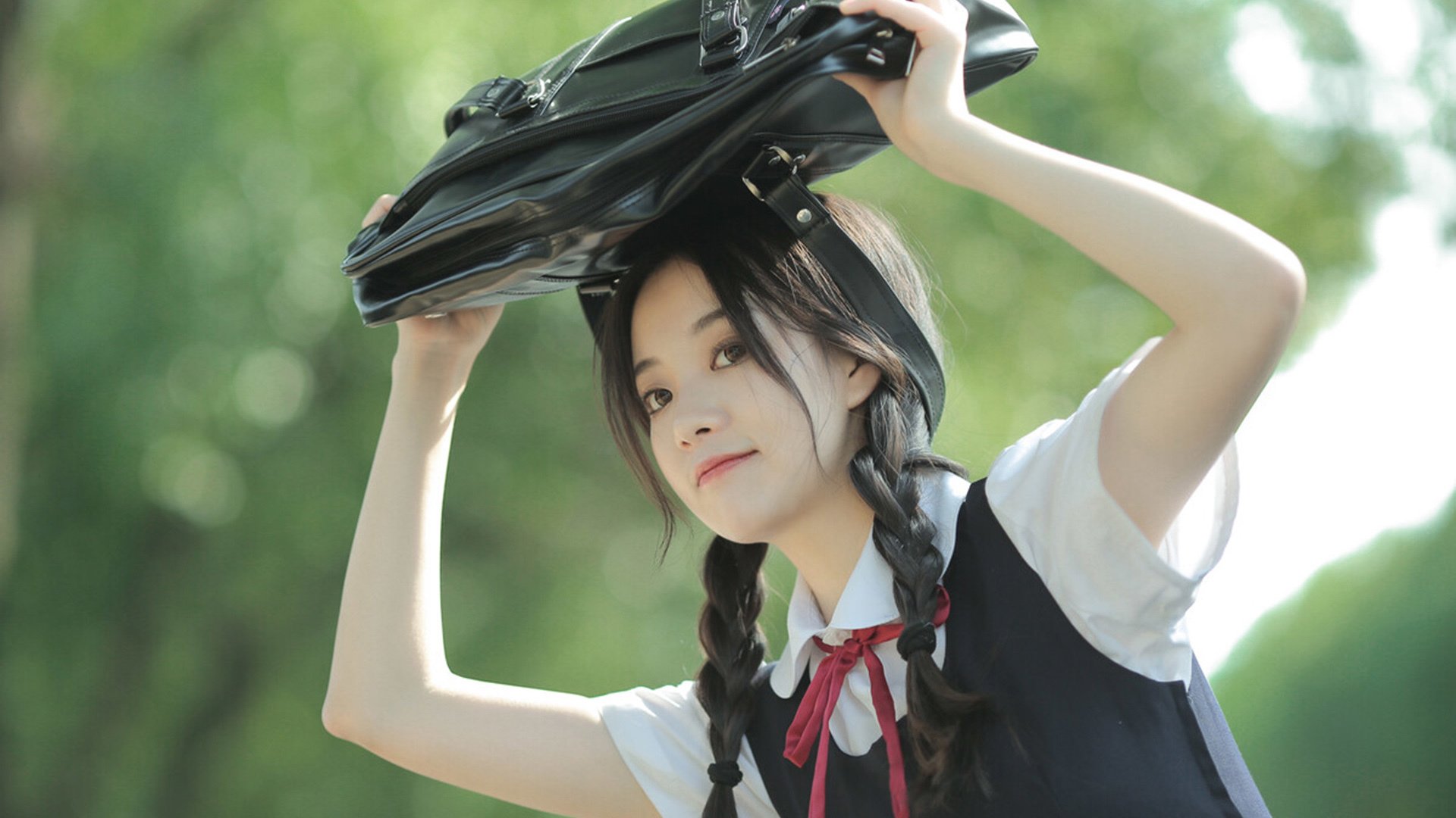 清纯 学妹 学生 制服 校园 书包