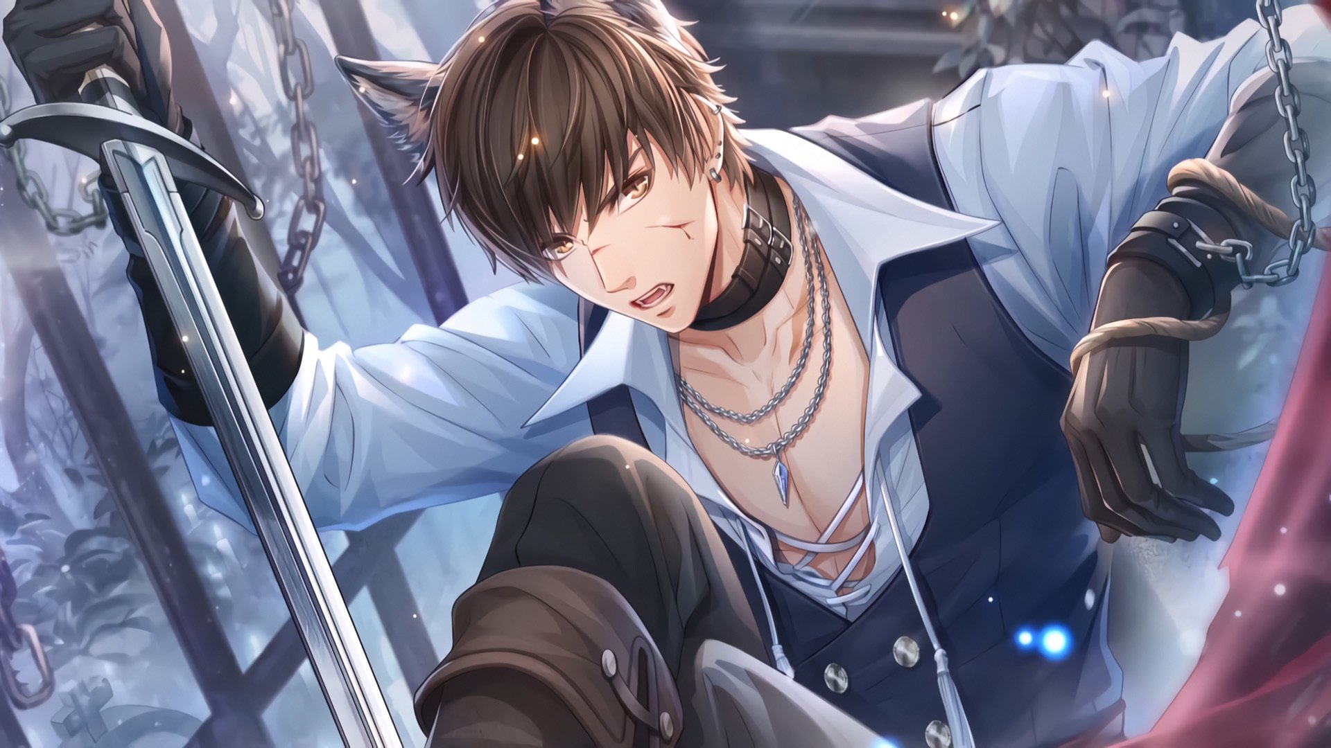 恋与制作人 剑 锁链 猫耳 项链