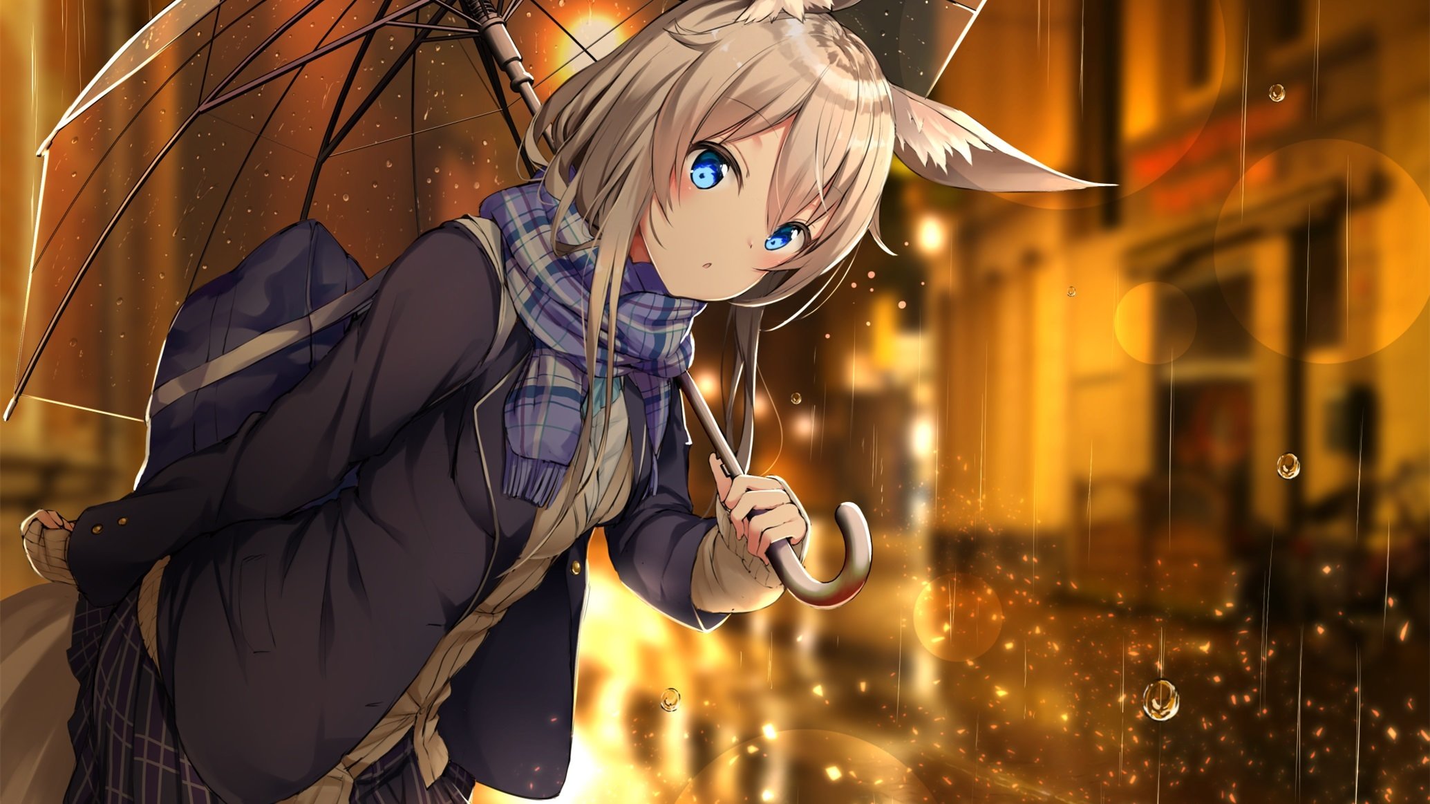 卡通人物 下雨天 雨伞