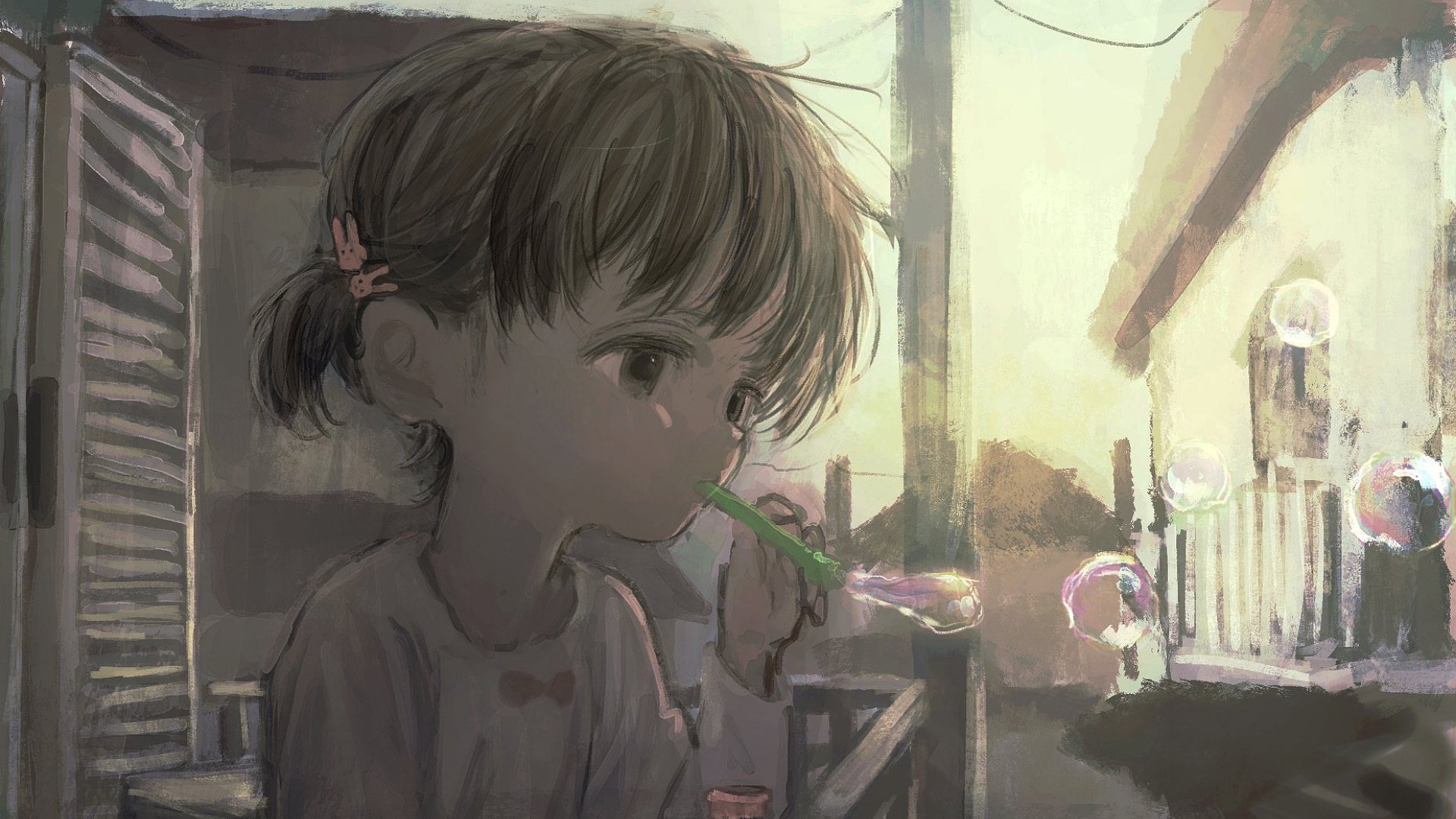 卡通人物 吹泡泡 可爱女孩