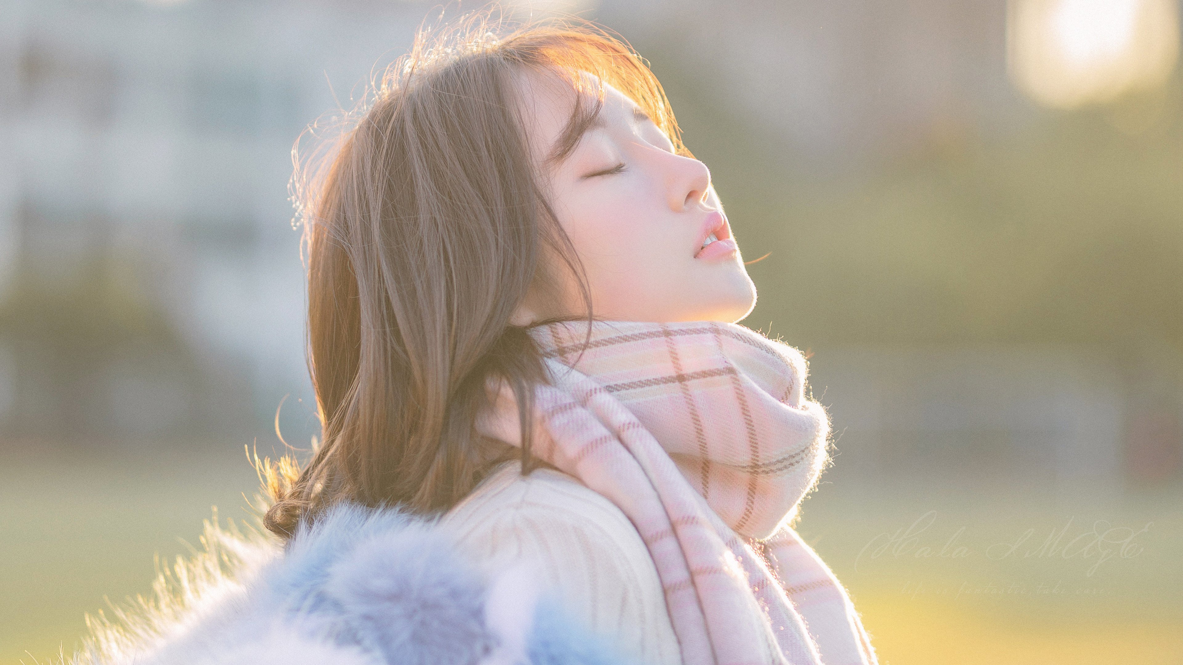 清纯 阳光 围巾 享受