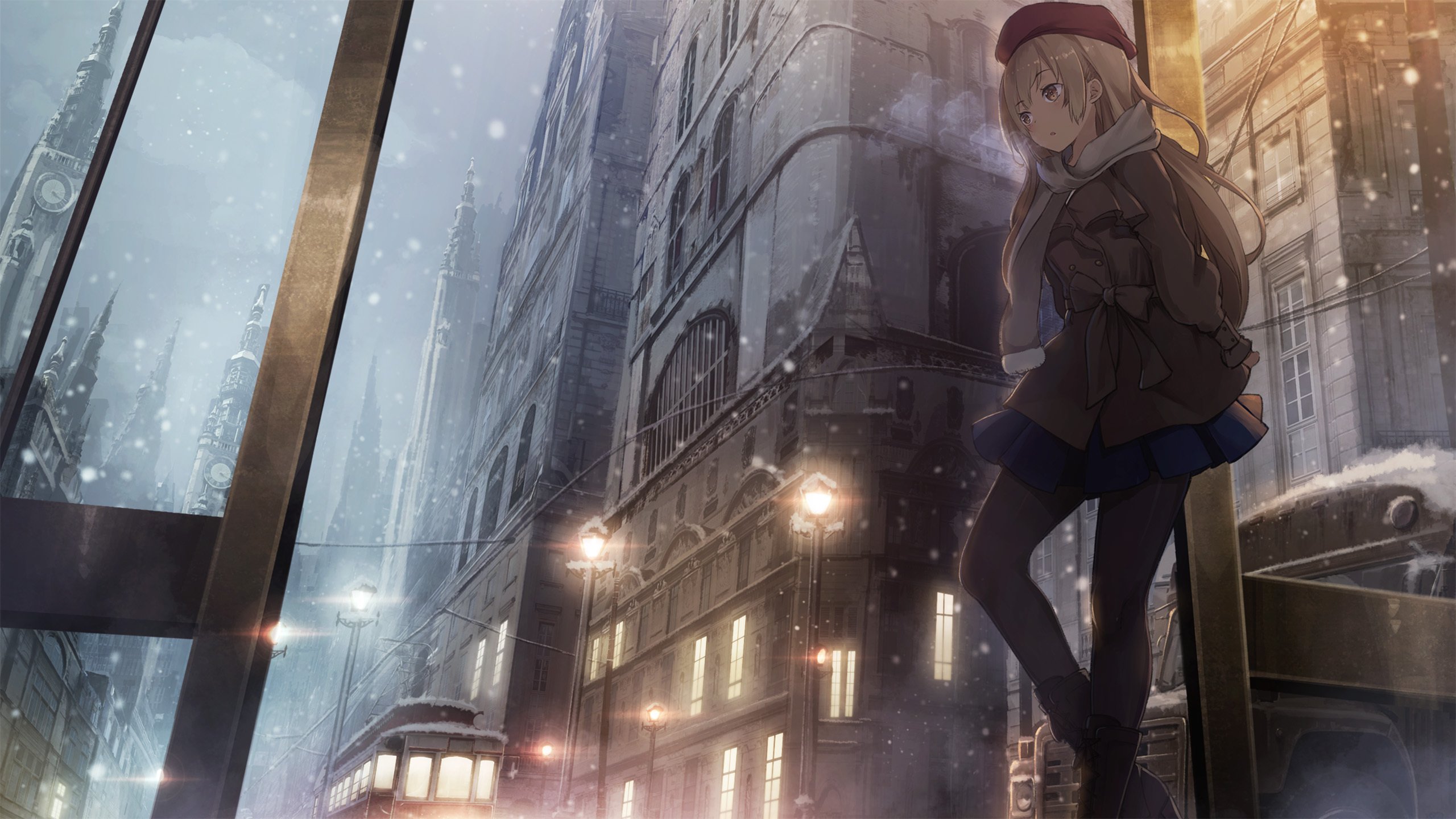 城市 下雪的夜 大雪纷纷 长发女孩