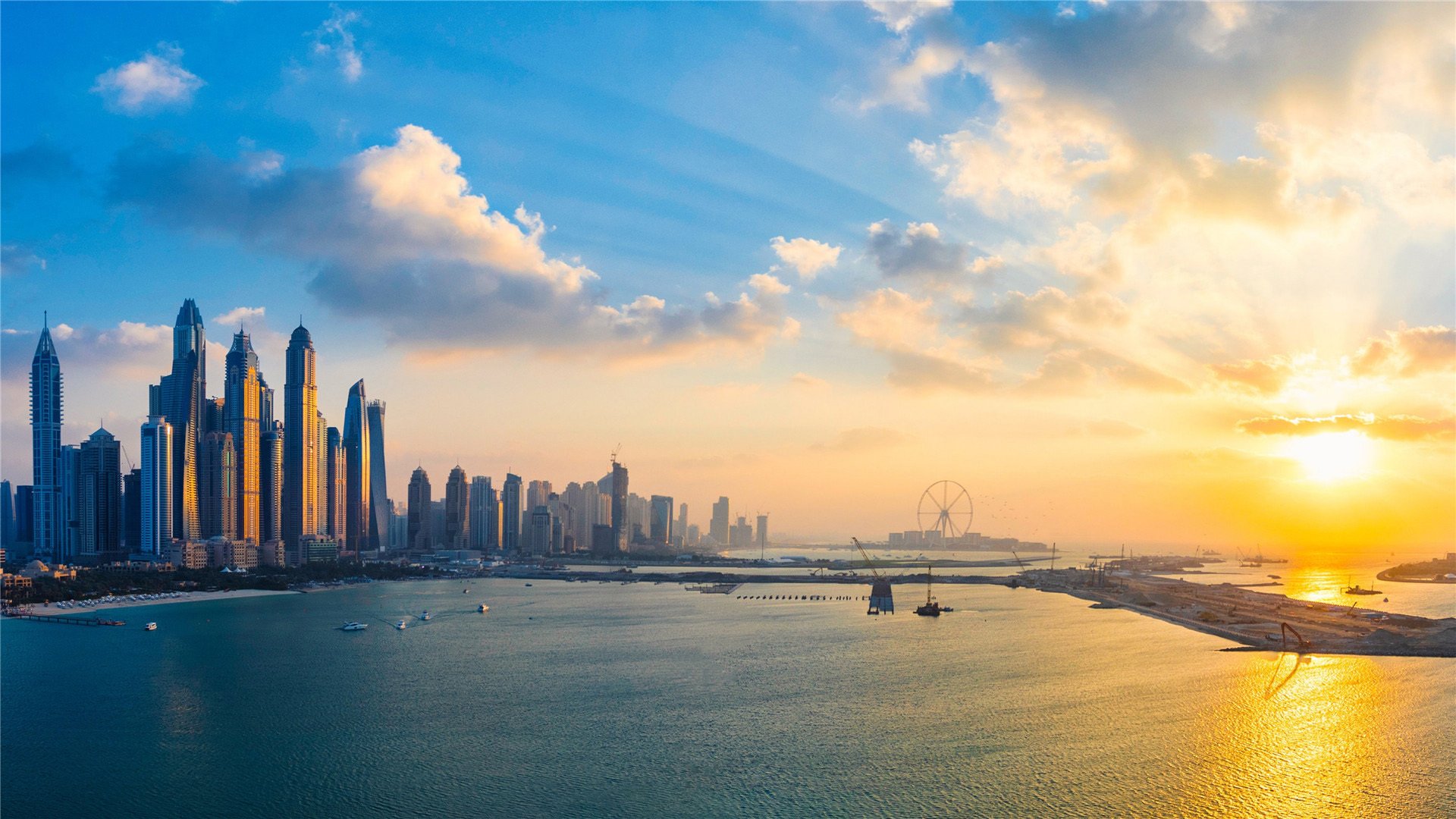 落日余晖 城市 都市 海湾 夕阳