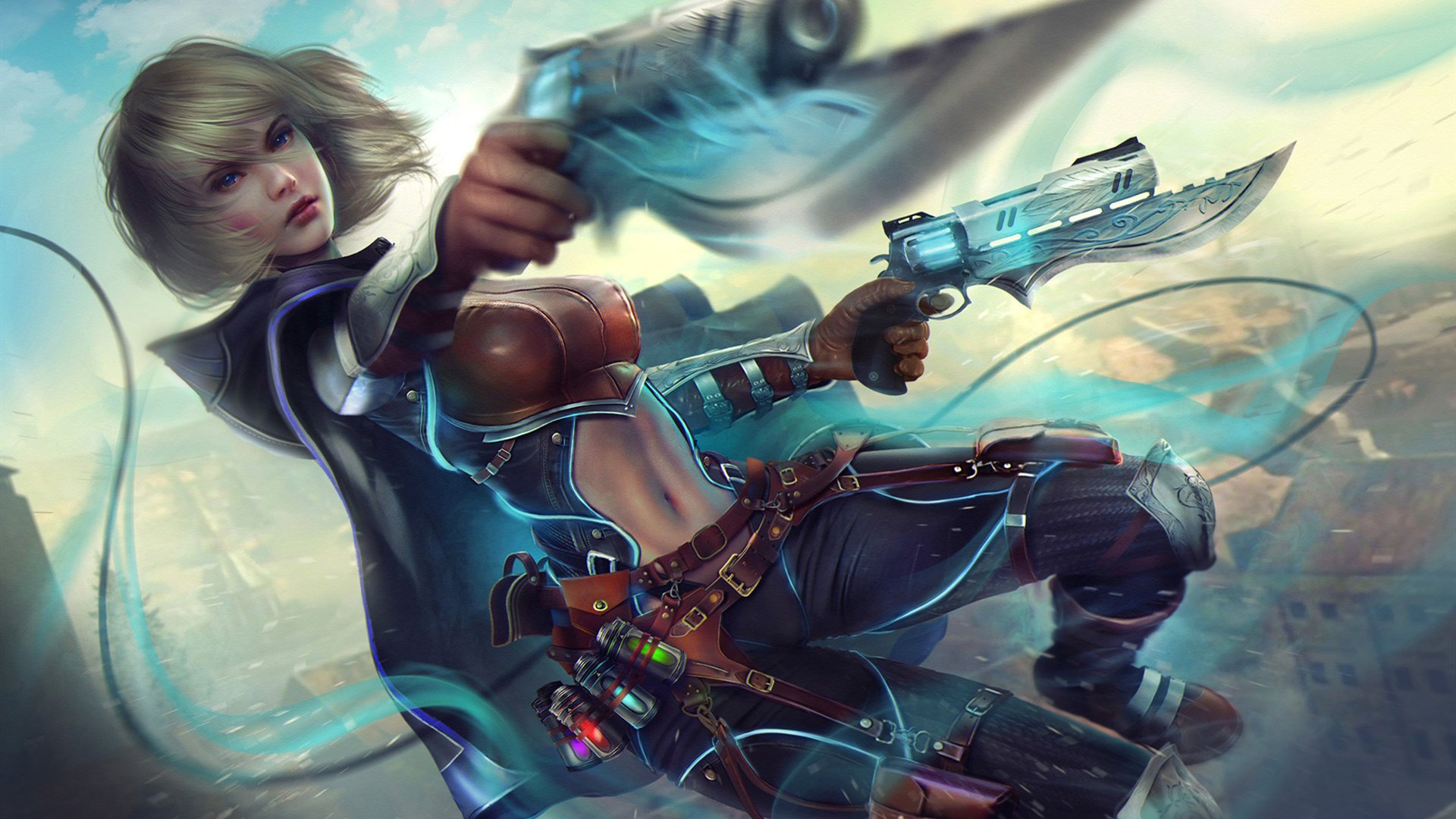 卡通人物 手枪 刀 战斗