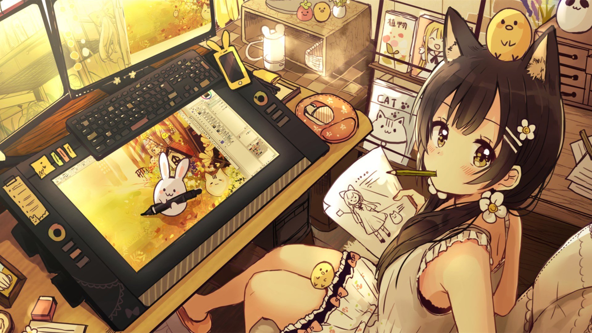 卡通人物 设计 画板 猫耳 电脑 小鸡仔 小兔子