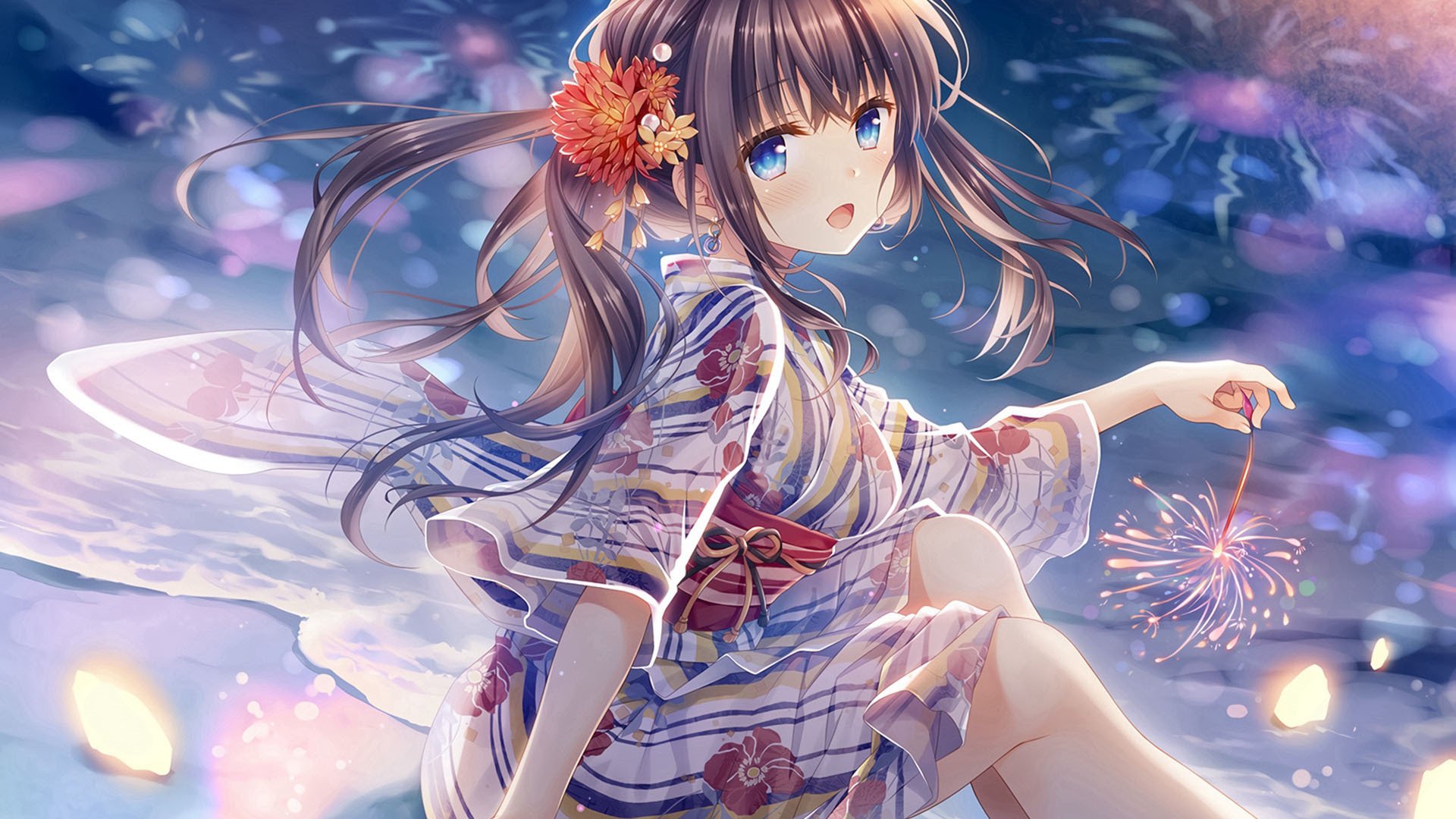 烟火 海滩 可爱 和服