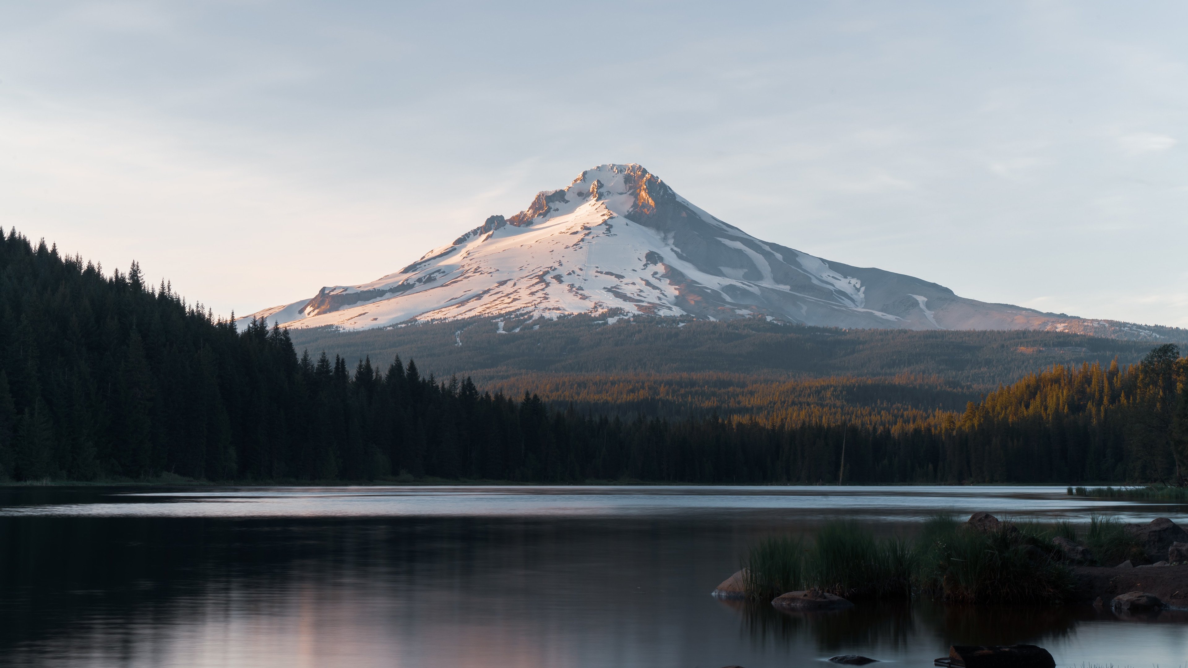 自然风光 雪山 湖面倒影 树林
