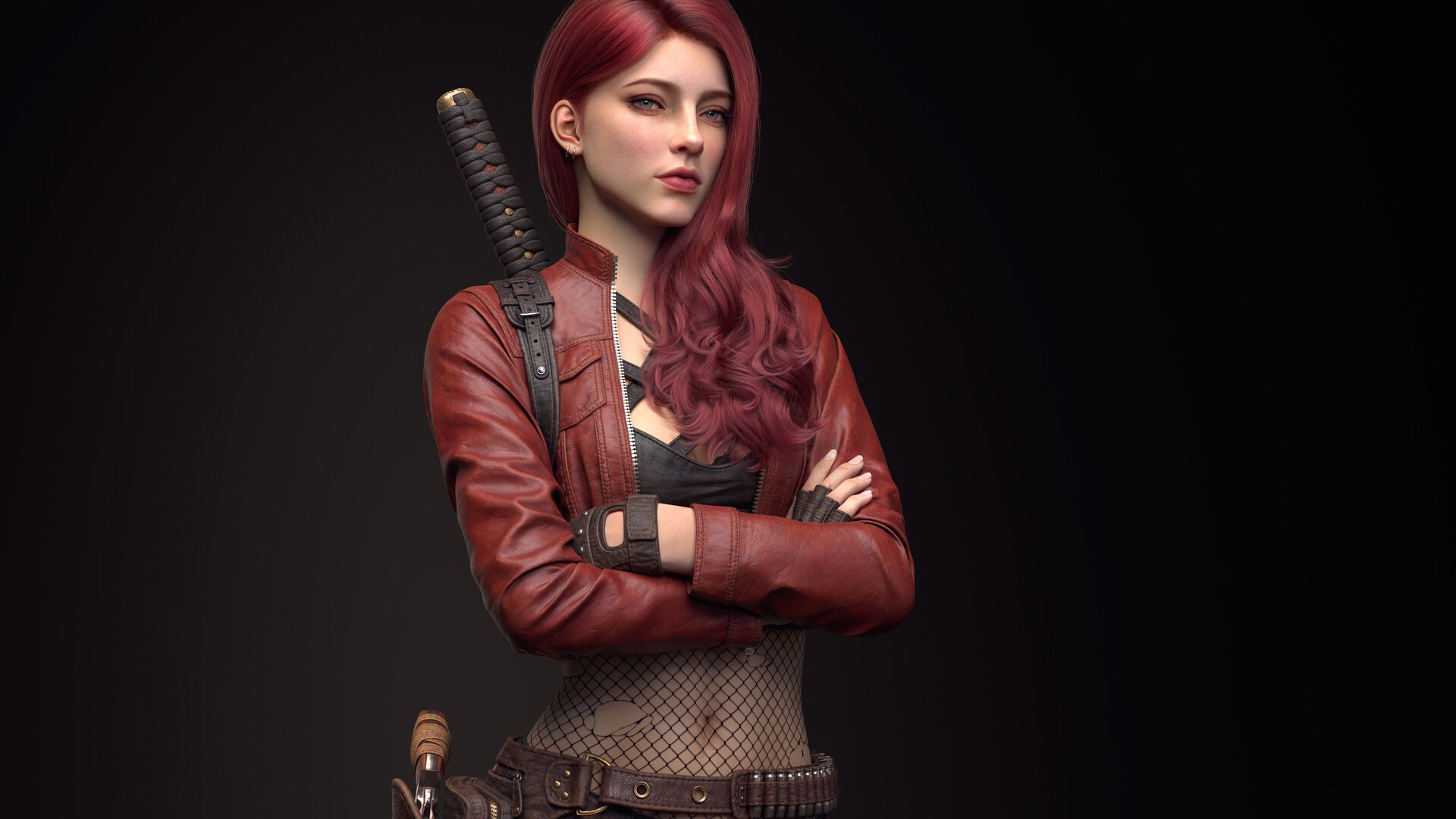 长发 小皮衣 武士刀 酷姐姐