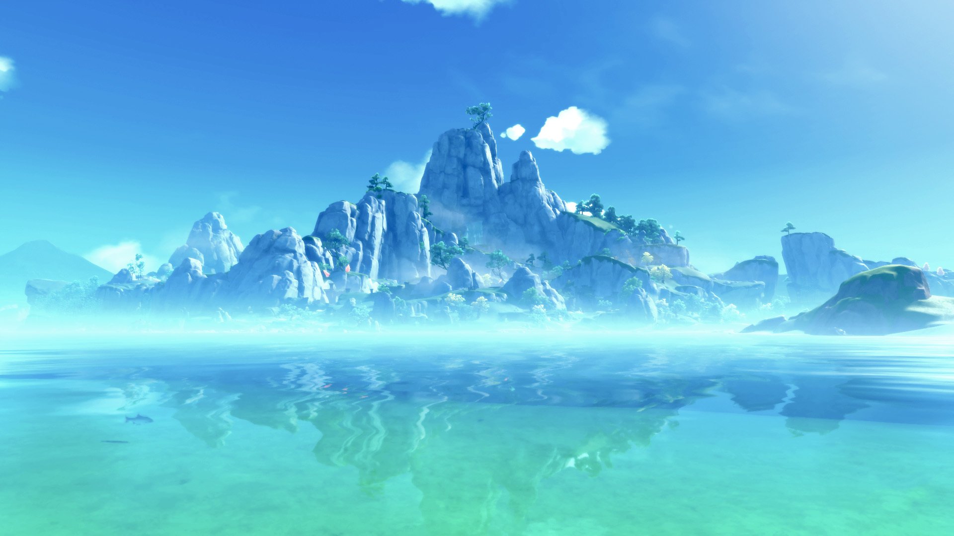 原神 冰山 湖面 雾 清澈 神秘