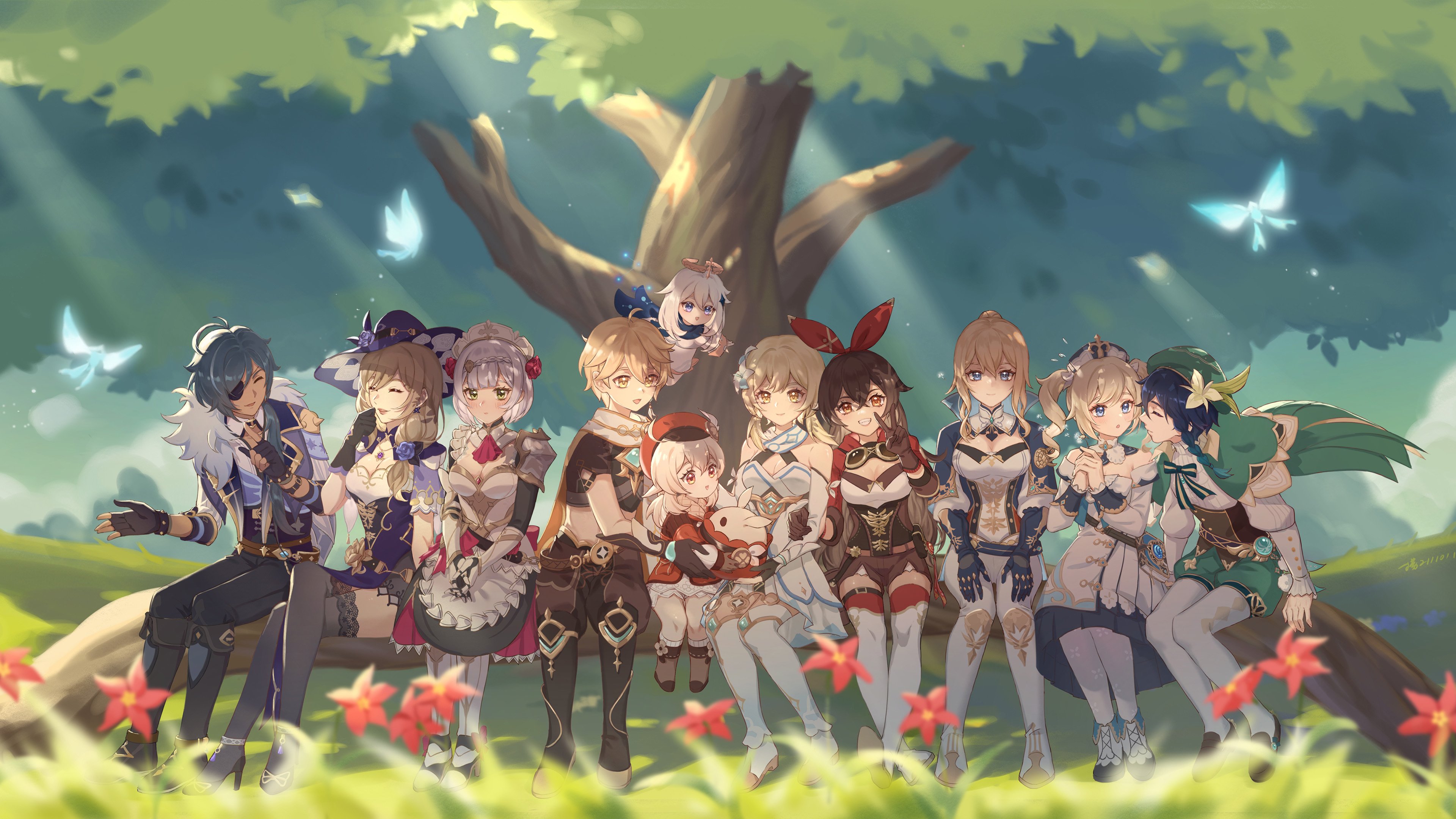 动感手游 原神 草地 合照