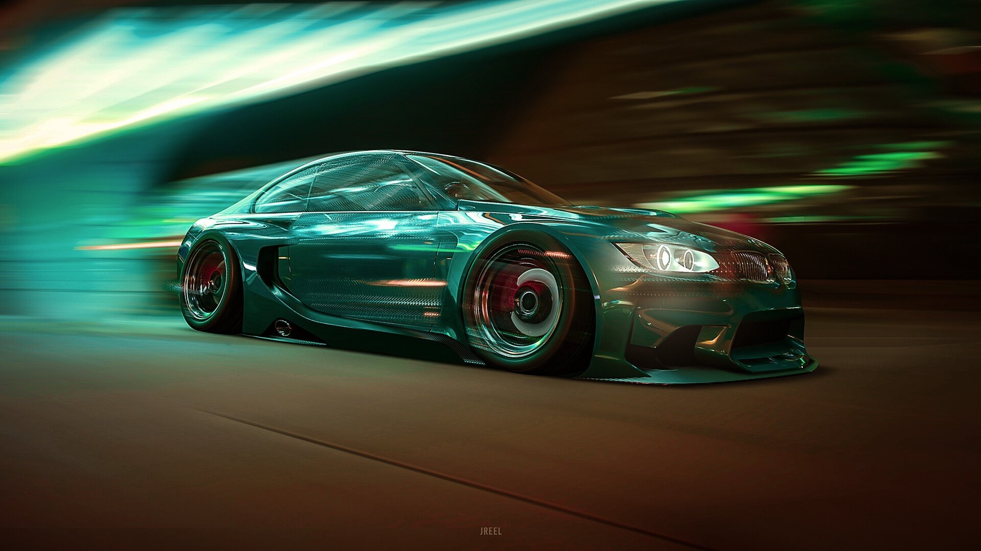 跑车 绿色 夜幕 疾驰
