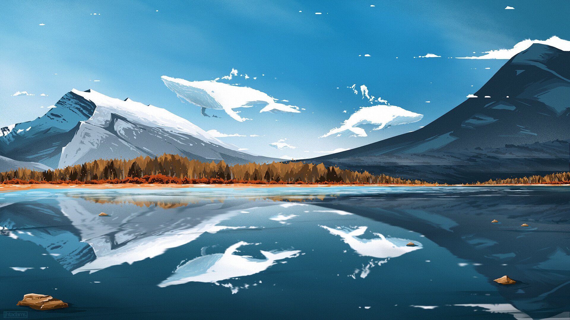 雪山 鲸鱼 倒影 梦境 童话