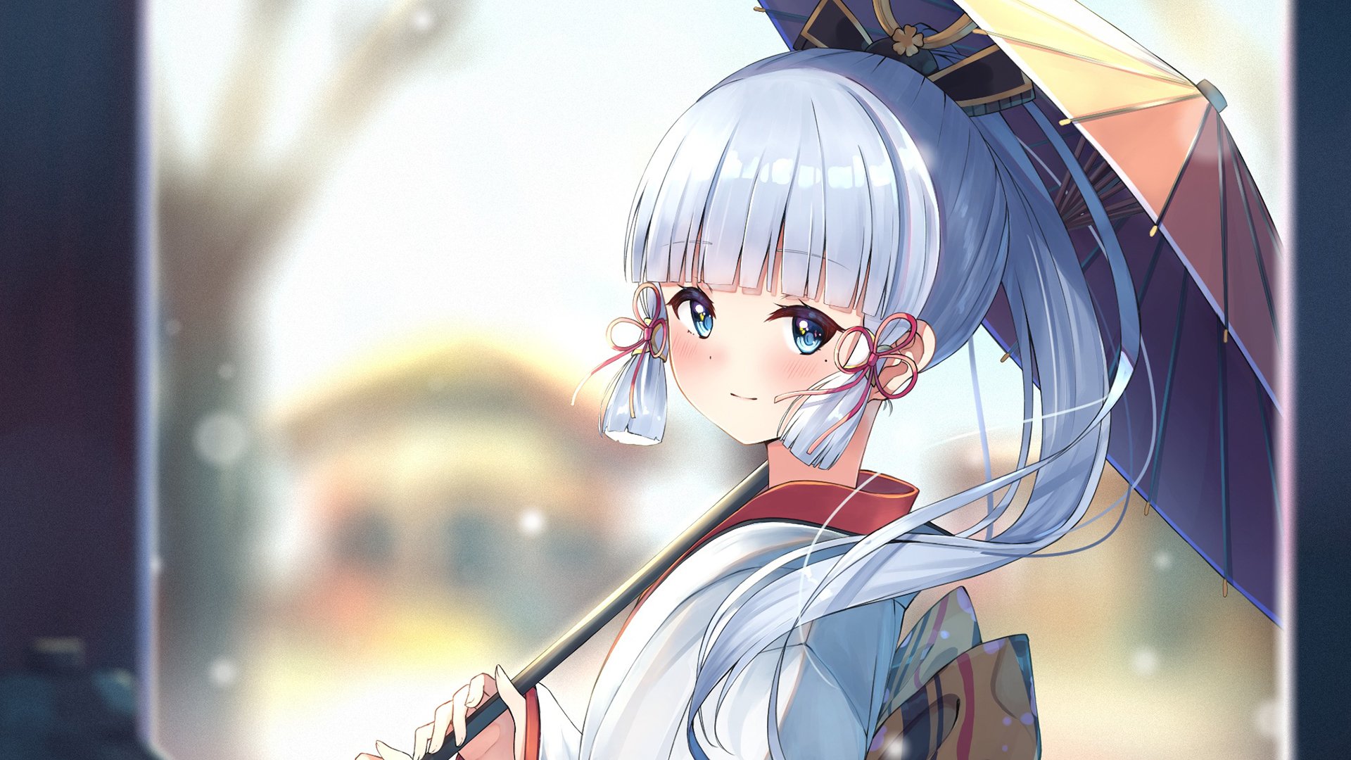 伞 下雪天 白发女孩