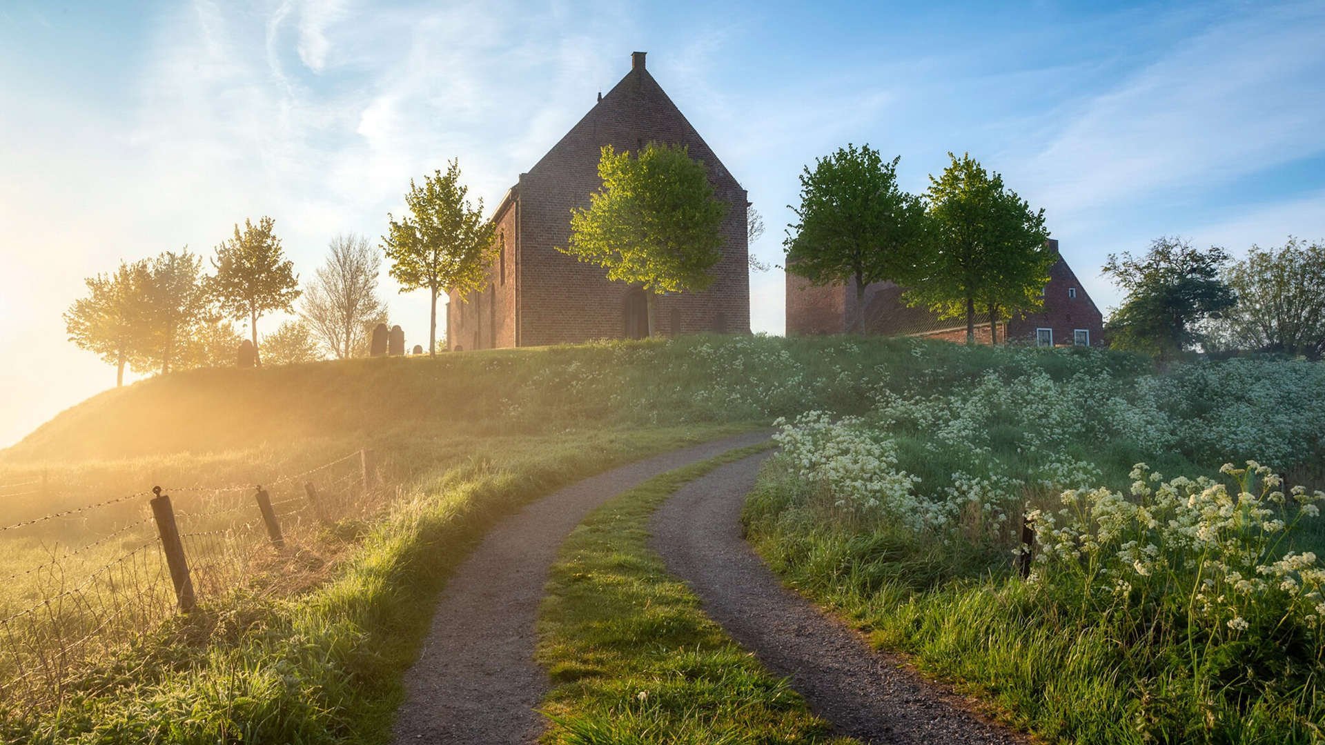 村庄 夕阳 小路